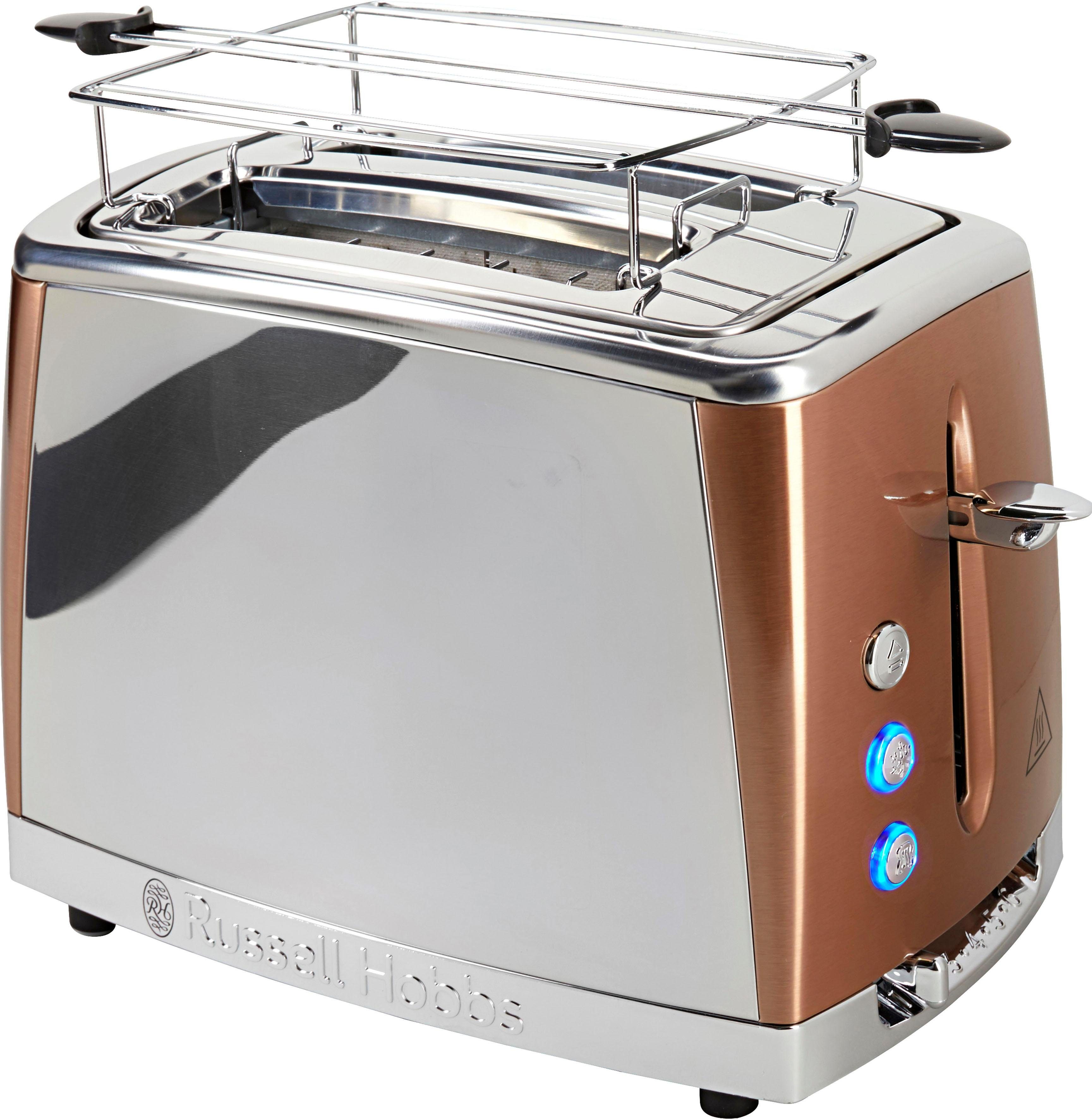 RUSSELL HOBBS Toaster Luna Copper Accents 24290-56, 2 lange Schlitze, für 2  Scheiben, 1550 W, Lift&Look Funktion ermöglicht das Anschauen des Toastes  während des Röstens | Langschlitztoaster