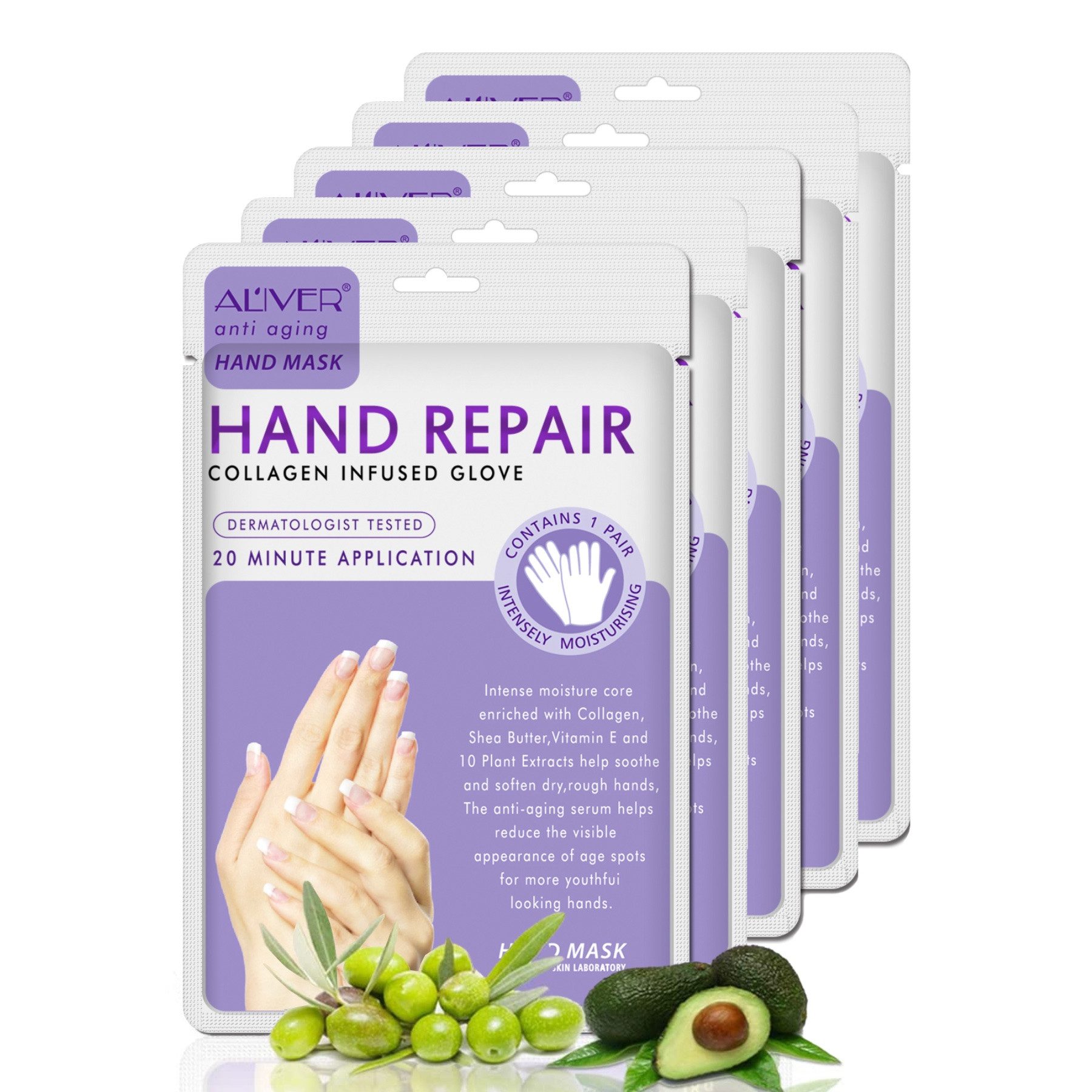ALIVER Handcreme Pflegecreme Handpflege Handmaske Anti-Falten Aliver, 5-tlg.