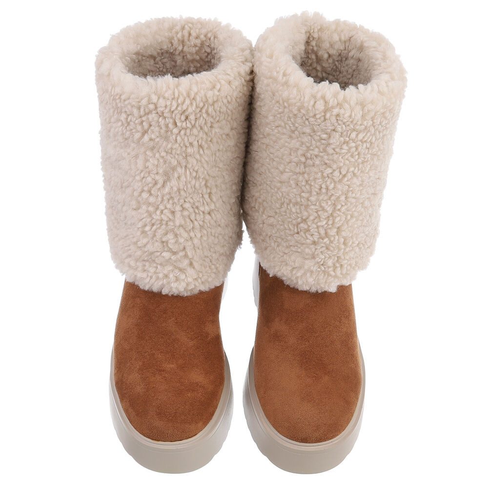 Ital-Design Wärmende Plateau-Stiefel mit flauschigem Schaft für Damen Plateaustiefelette (90851753) Keilabsatz/Wedge Stiefeletten in Camel – Bild 4 von 5