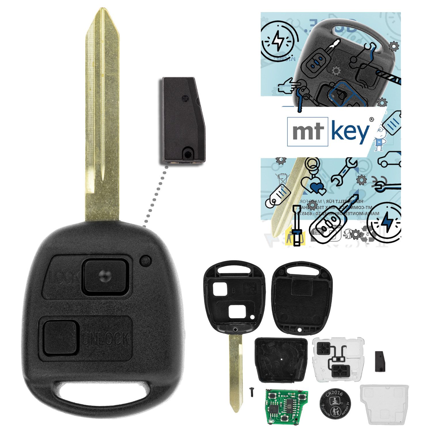 mt-key Schlüsseltasche Auto Funk Schlüssel Fernbedienung TOY47 434MHZ ID67 (Set), für Toyota Highlander (U20, 04–07); Land Cruiser (J120, 02–09)