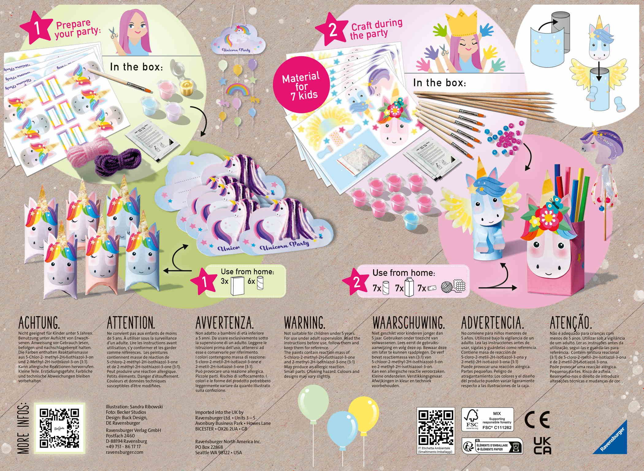 Ravensburger Kreativset Upcycling Basteln EcoCreate Maxi Geburtstags Box Einhorn 23675