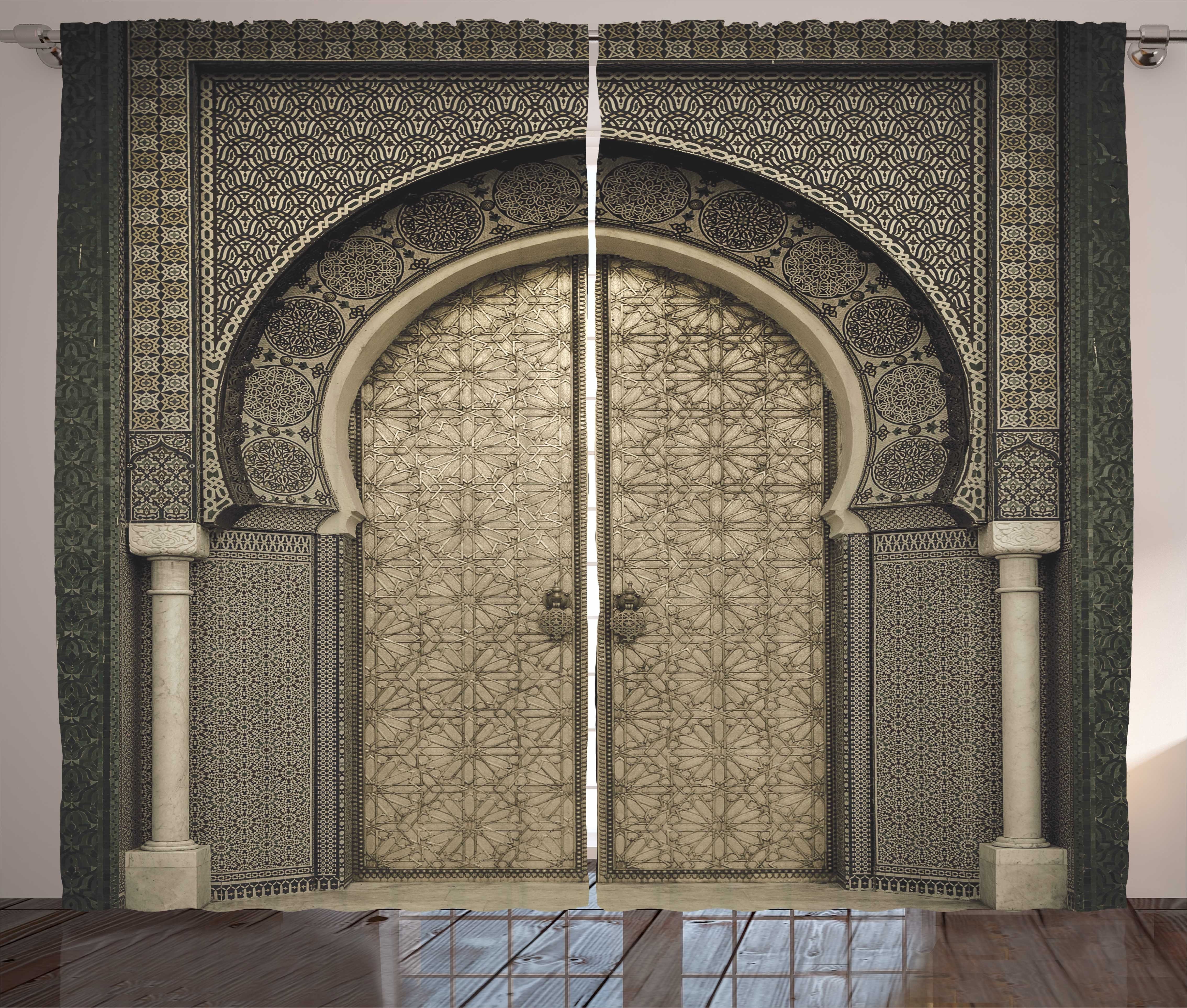 Gardine Schlafzimmer Schlaufen Tor mit Gealterte Abakuhaus, Vorhang Marokkanisch Kräuselband und Haken, Geometric
