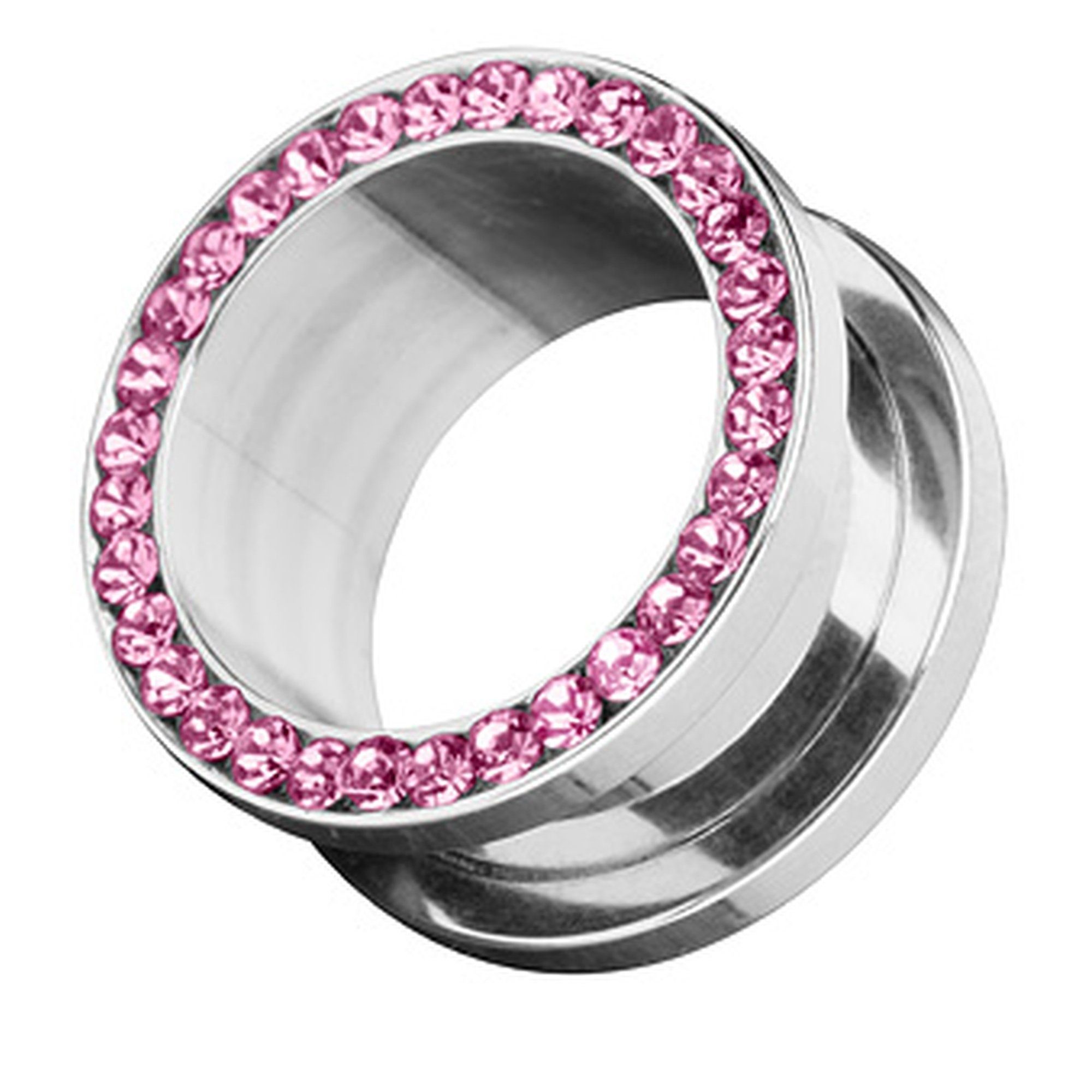 Taffstyle Plug Piercing Edelstahl Zirkonia Kristall, Flesh Schraub Tunnel Plug Piercing Edelstahl Zirkonia Kristall Pink