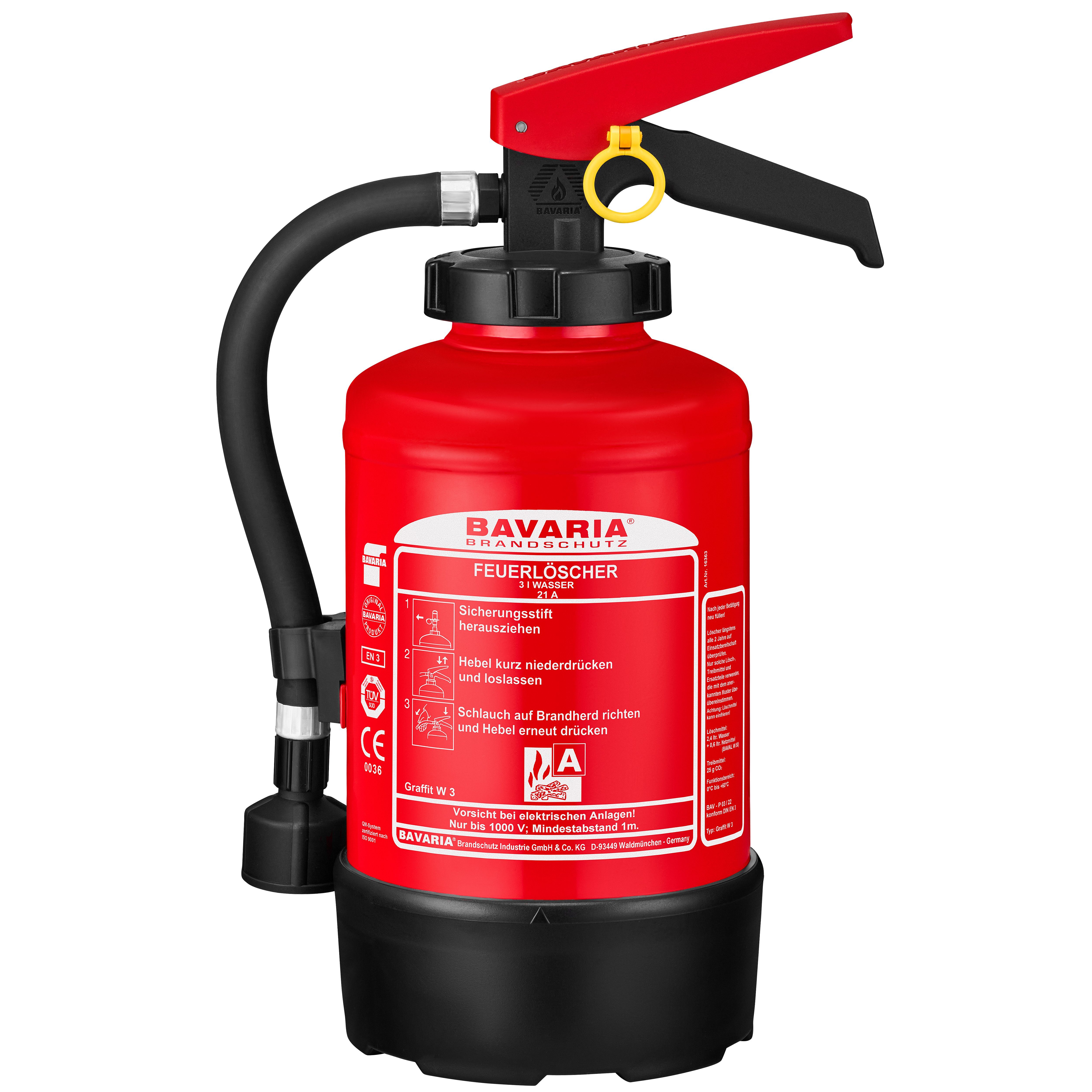 BAVARIA Brandschutz Schaum-Feuerlöscher Graffit W3, Wasser, Gute Löschwirkung bei geringem Gewicht
