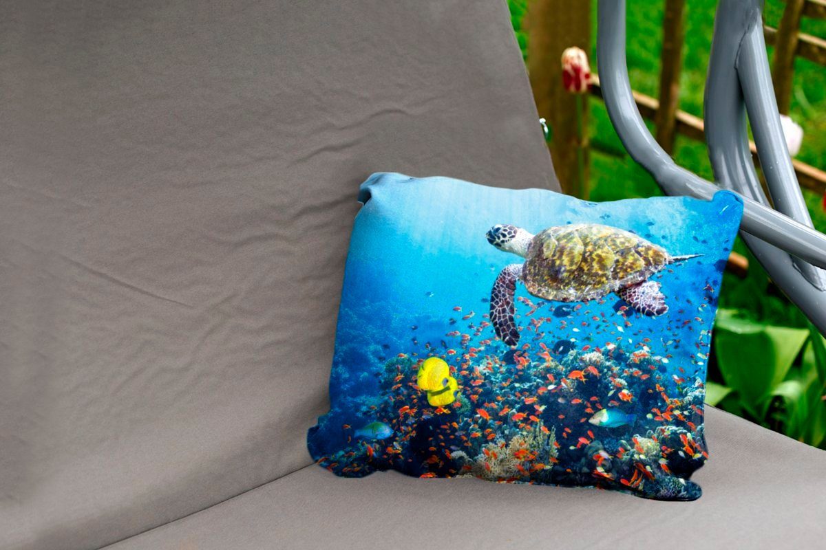MuchoWow Dekokissen Schildkröte Korallenriff, Kissenhülle Dekokissenbezug, am Polyester, Outdoor-Dekorationskissen
