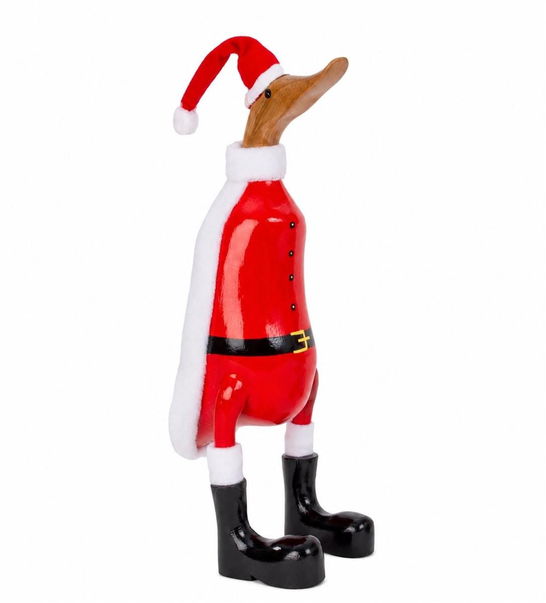 Geschenkestadl Dekofigur Bali Ente Weihnachtsmann Holz Deko Nikolausfigur Handarbeit (1 St., 1 Weihnachtsente), Bali Ente als Weihnachtsmann