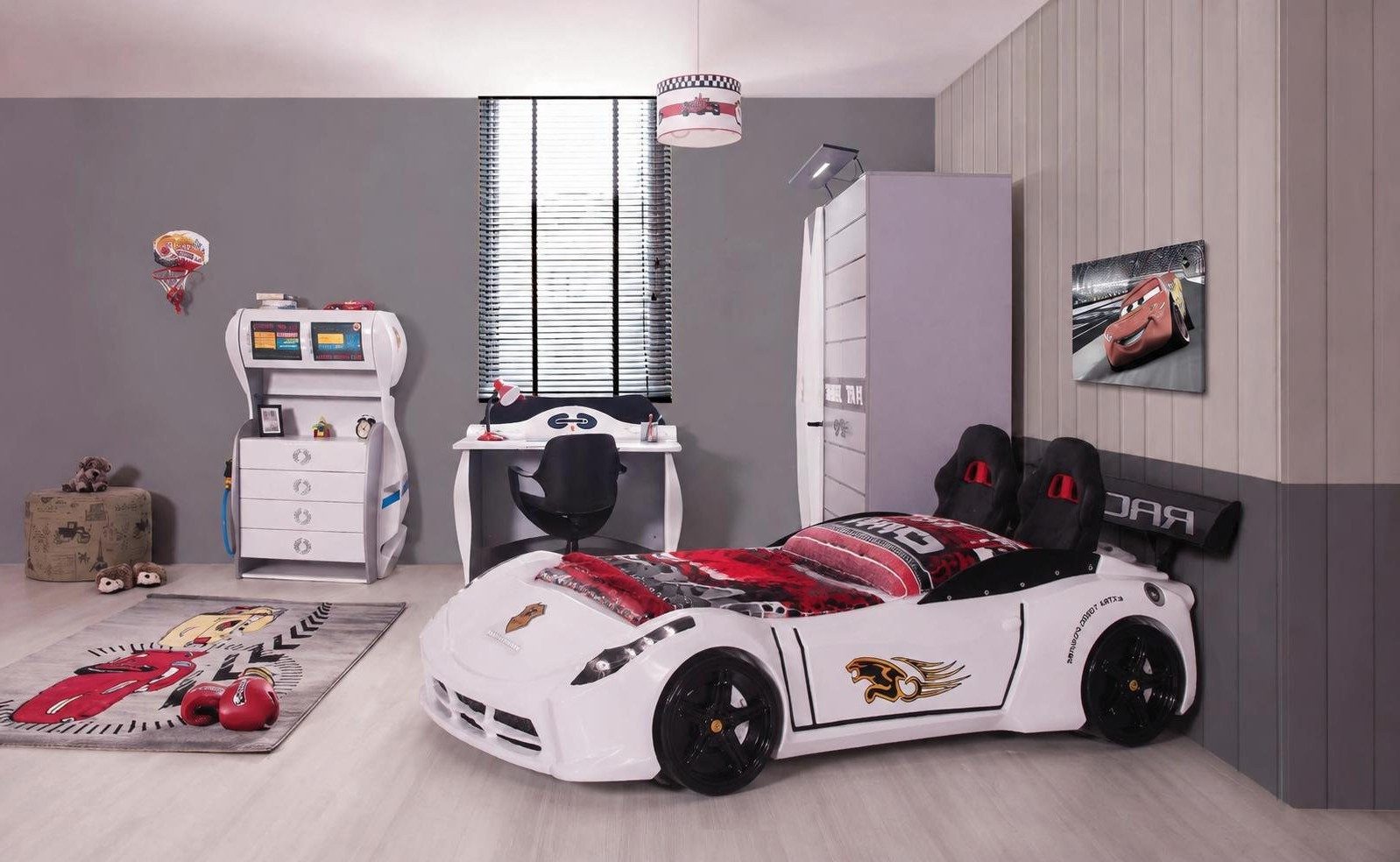 Xlmoebel Jugendzimmer-Set Autobett Kinderzimmer Set Weiß Schrank Schreibtisch Kommode, (Schlafzimmer-Set, 4-tlg., 4-tlg)