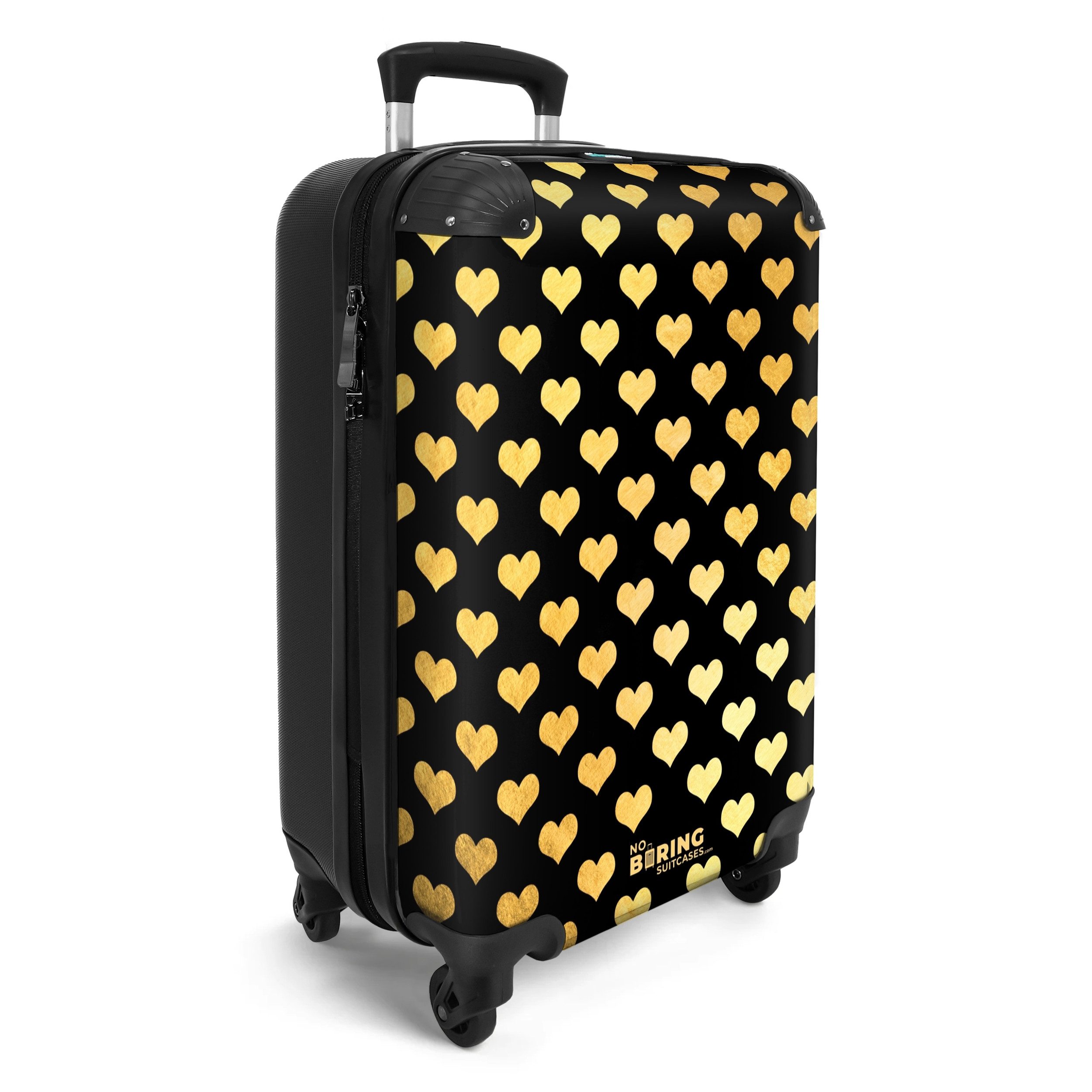 NoBoringSuitcases.com© Hartschalen-Trolley Goldene Herzen auf schwarzem günstig online kaufen