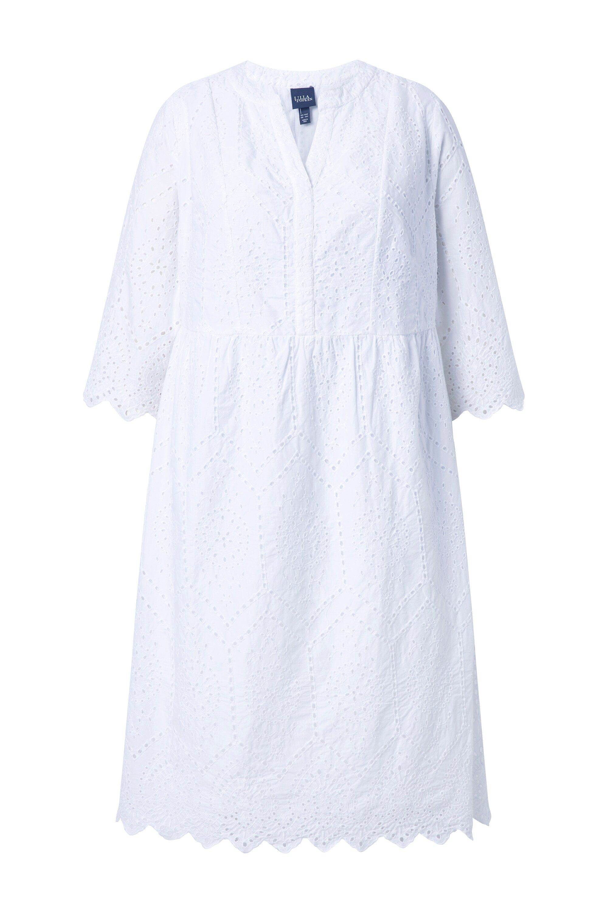 Ulla Popken Maxikleid Midikleid Lochspitze Tunika-Ausschnitt 3/4-Arm