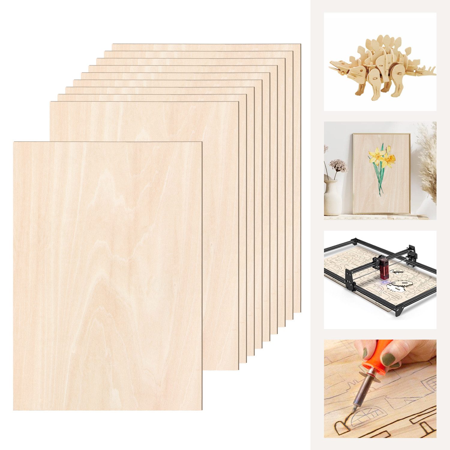 Clanmacy Bastelnaturmaterial Sperrholzplatte Linde 3mm Birkensperrholz Dünne Holz-Zuschnitte,40xA4, (40-tlg)