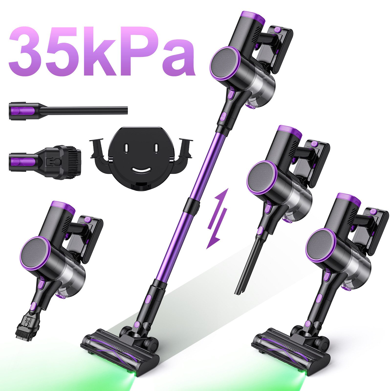 lubluelu Akku-Hand-und Stielstaubsauger P4 kabellos 50 Minuten Laufzeit Akkustaubsauger mit Geen LED, 150 W, beutellos, 35 kPa / Staubentleerung mit einem Klick