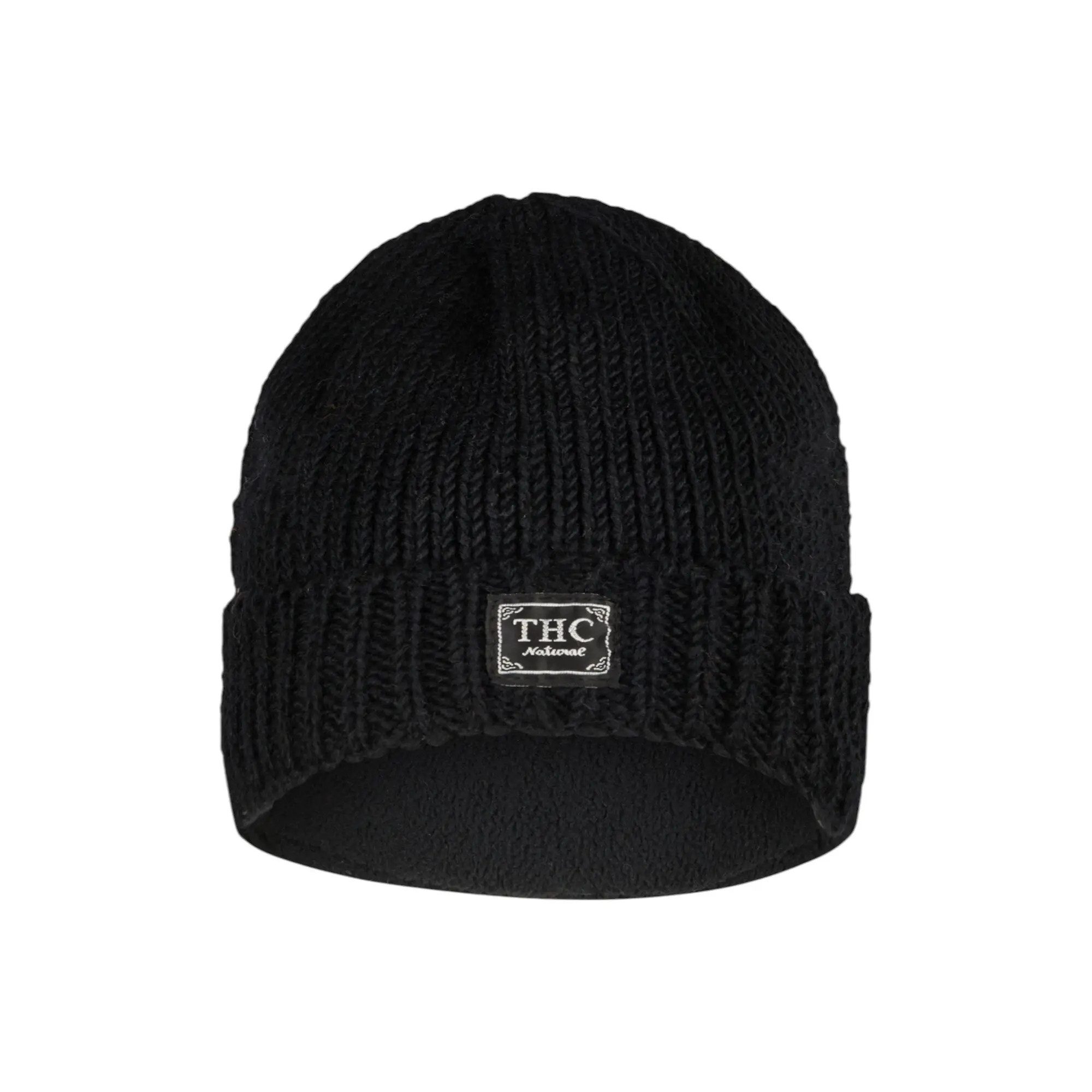 THC Natural Line Strickmütze THC Schafwoll Rollcap 721 schwarz (1 Stück, 1-St., 1 Stück) Innenfutter: Fleece