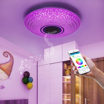 ECSEE LED Deckenleuchte, LED fest integriert, Farbwechsler, RGB LED Deckenlampe alexa go/google home kompatibel Sternenlicht Farebwechsler Helligkeitverstellbar Bluetooth MP3 Lautsprecher φ40cm