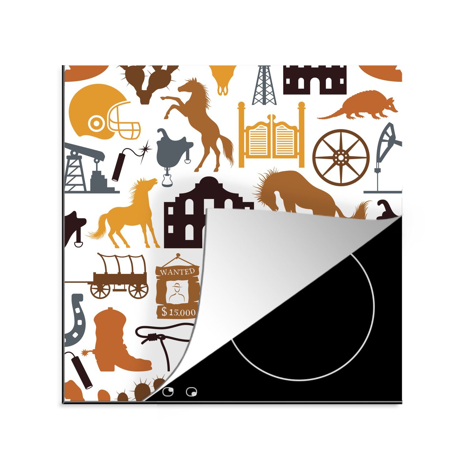 MuchoWow Herdblende-/Abdeckplatte Gestaltung - Cowboy - Symbole, Vinyl, (1 tlg), 78x78 cm, Ceranfeldabdeckung, Arbeitsplatte für küche