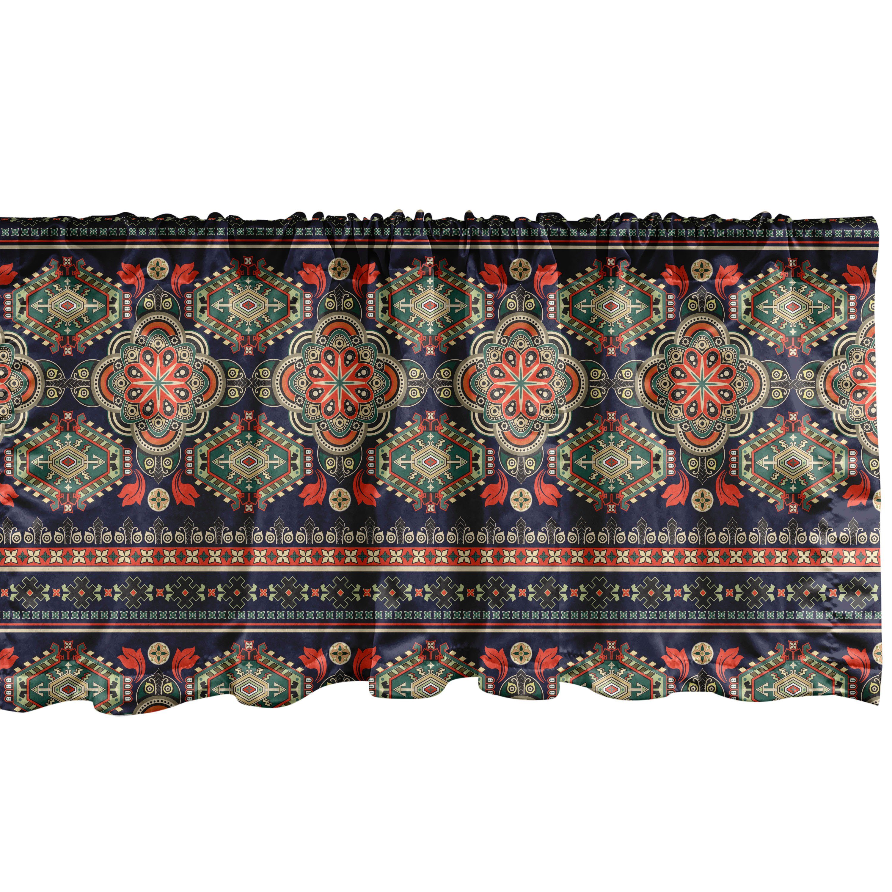 Scheibengardine Vorhang Volant für Küche Schlafzimmer Dekor mit Stangentasche, Abakuhaus, Microfaser, Ethnisch Floral Geometrische Formen
