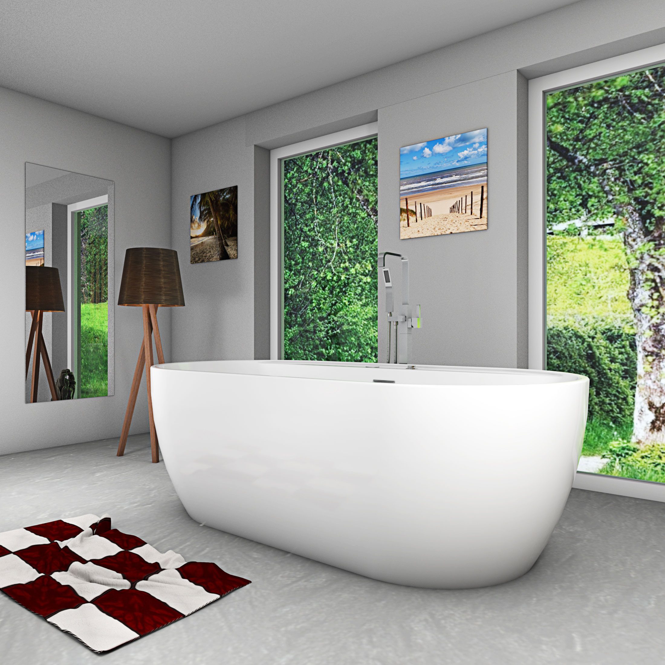 AcquaVapore Whirlpool-Badewanne Freistehende Wanne F29 180x90cm Whirlpool Luft & Wasser Armatur AF05, (1-tlg), mit Ablaufgarnitur