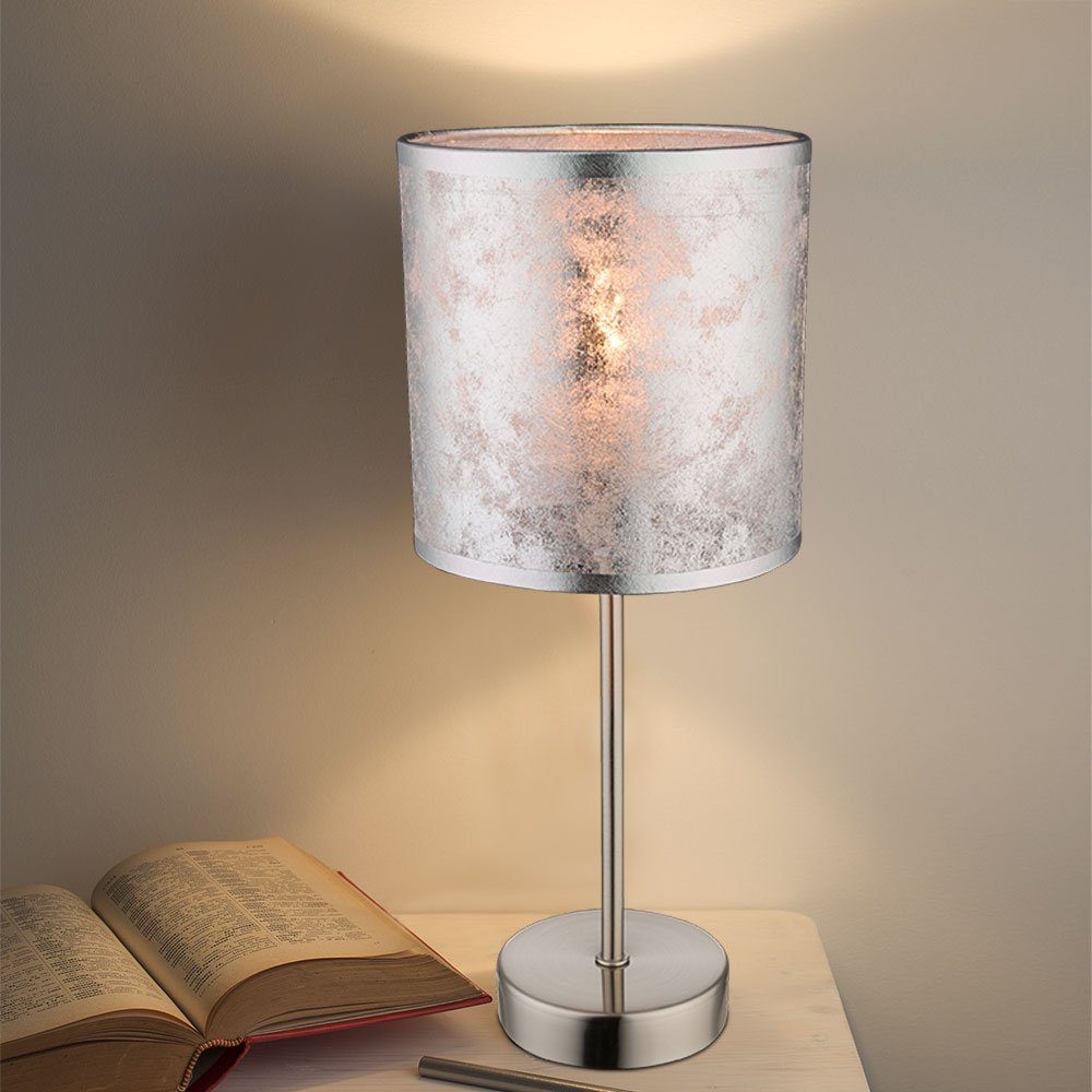 silber Lese Tischleuchte, Arbeits etc-shop Leuchtmittel Lampe LED Leuchte im Schreib Textil Zimmer Tisch Nacht inklusive, Warmweiß,
