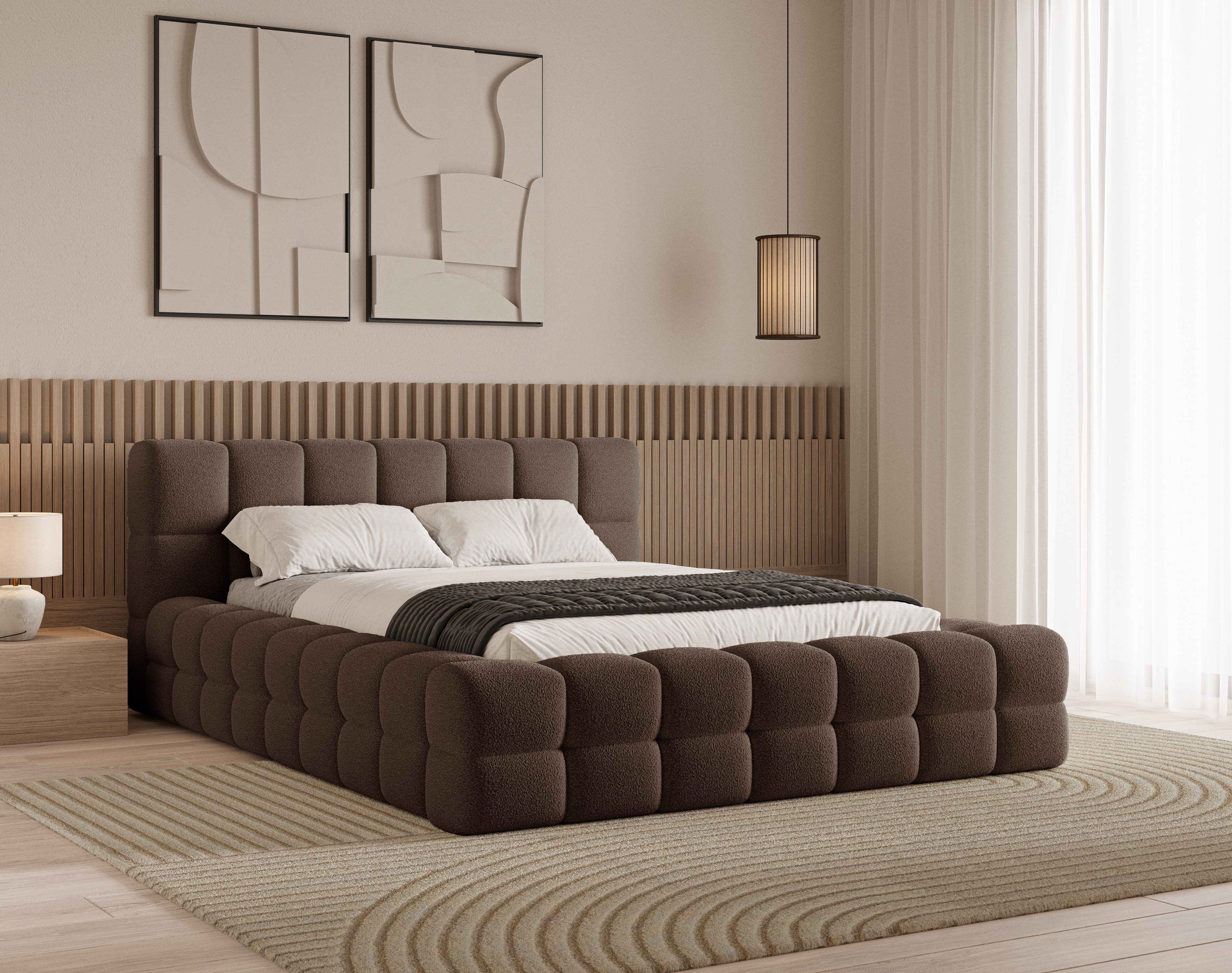 Chilly Möbel Polsterbett Verona Braun Bouclé Stoff 140x200 cm mit Stauraum Quelle 25