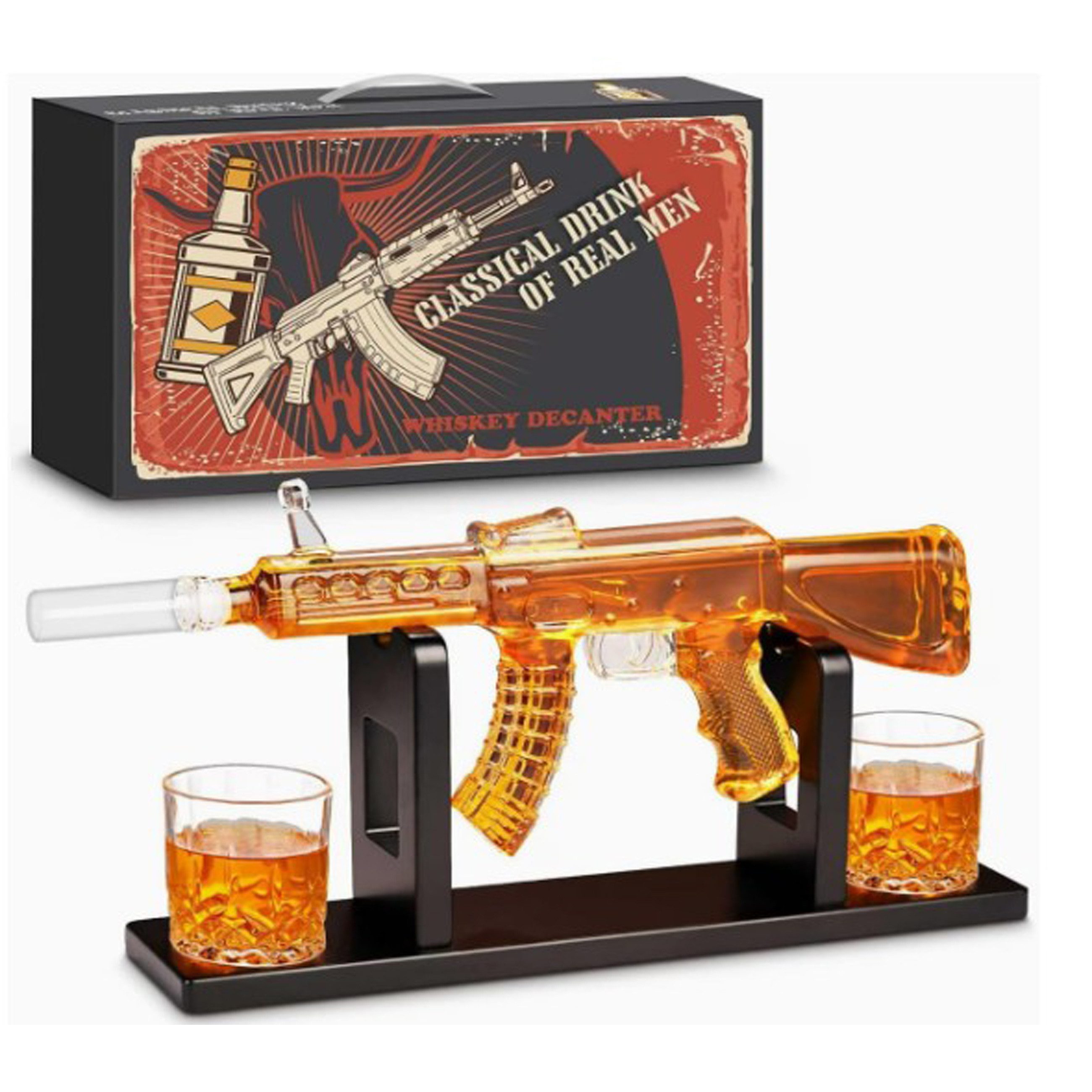 Deggelbam Karaffe AK47 Dekanter Whiskey Maschinengewehr, (Vatertagsgeschenk, Weihnachtsgeschenk, Geburtstagsgeschenk, Männergeschenk, Geschenkidee), Handgefertigt - Luxus Geschenk für Männer & Whiskey-Liebhaber