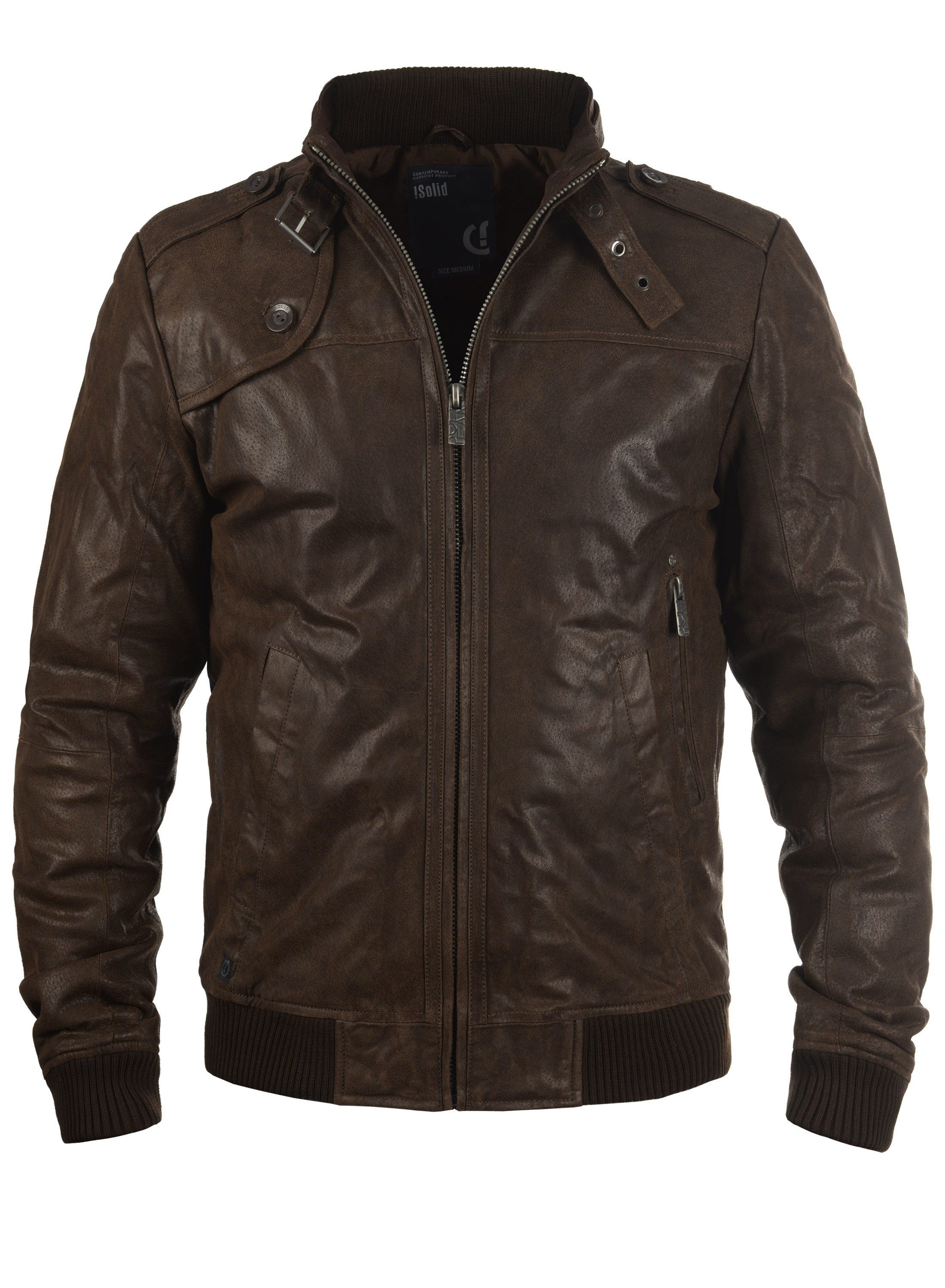 Solid Lederjacke SDDash Bikerjacke mit gerippten Bündchen sowie Saum