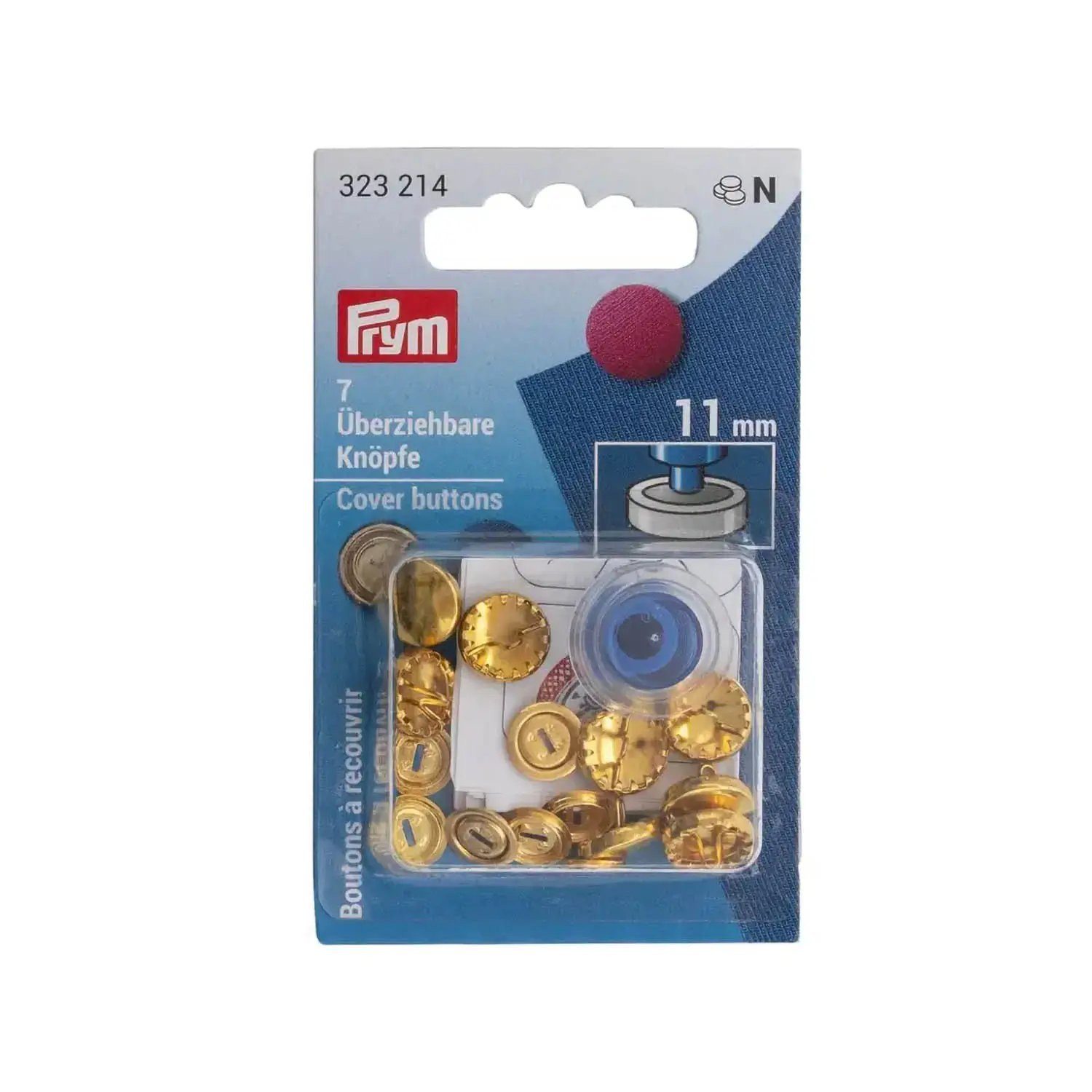 Stofferia Stoff 7 Überziehbare Knöpfe goldfarben mit Werkzeug MS 11 mm, Meterware