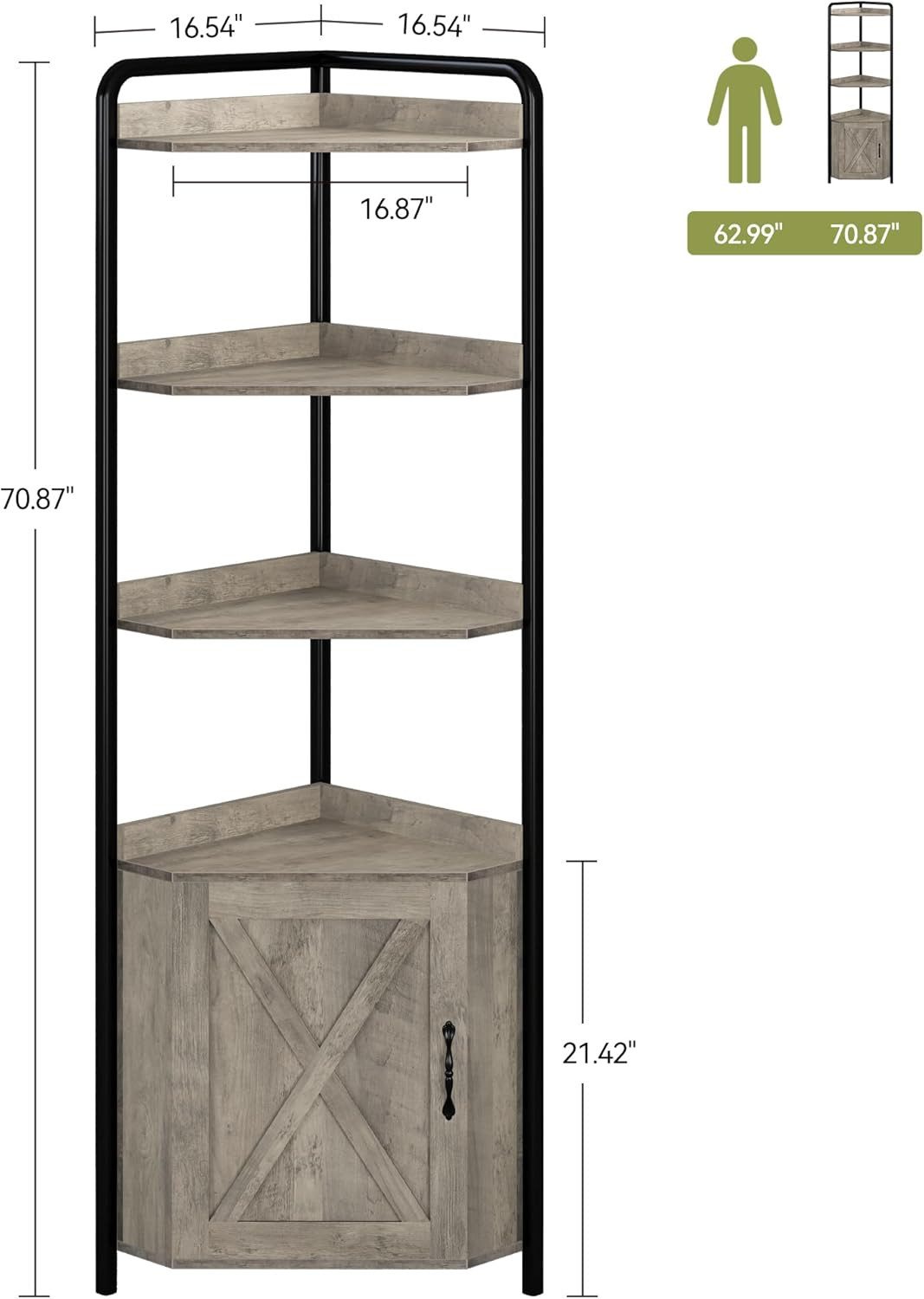 GarveeMore Eckschrank 5-stufiger,hoher Eckschrank,rustikales Lagerregal,180 günstig online kaufen