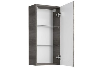 möbelando Hängeschrank Hängeschrank "Carrie I" Hängeschrank, Korpus aus Spanplatte melaminharzbeschichtet und Front aus MDF in Graphit Struktur quer Nachbildung mit 1 Drehtür und 2 Glaseinlegeböden. Breite 35 cm, Höhe 70 cm, Tiefe 20 cm.