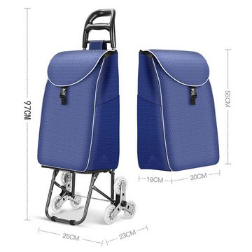 DOPWii Einkaufstrolley Klappbarer Einkaufswagen mit abnehmbarer Tasche, Einkaufswagen mit ergonomischem Griff, 29*33*90cm, Blau/Braun