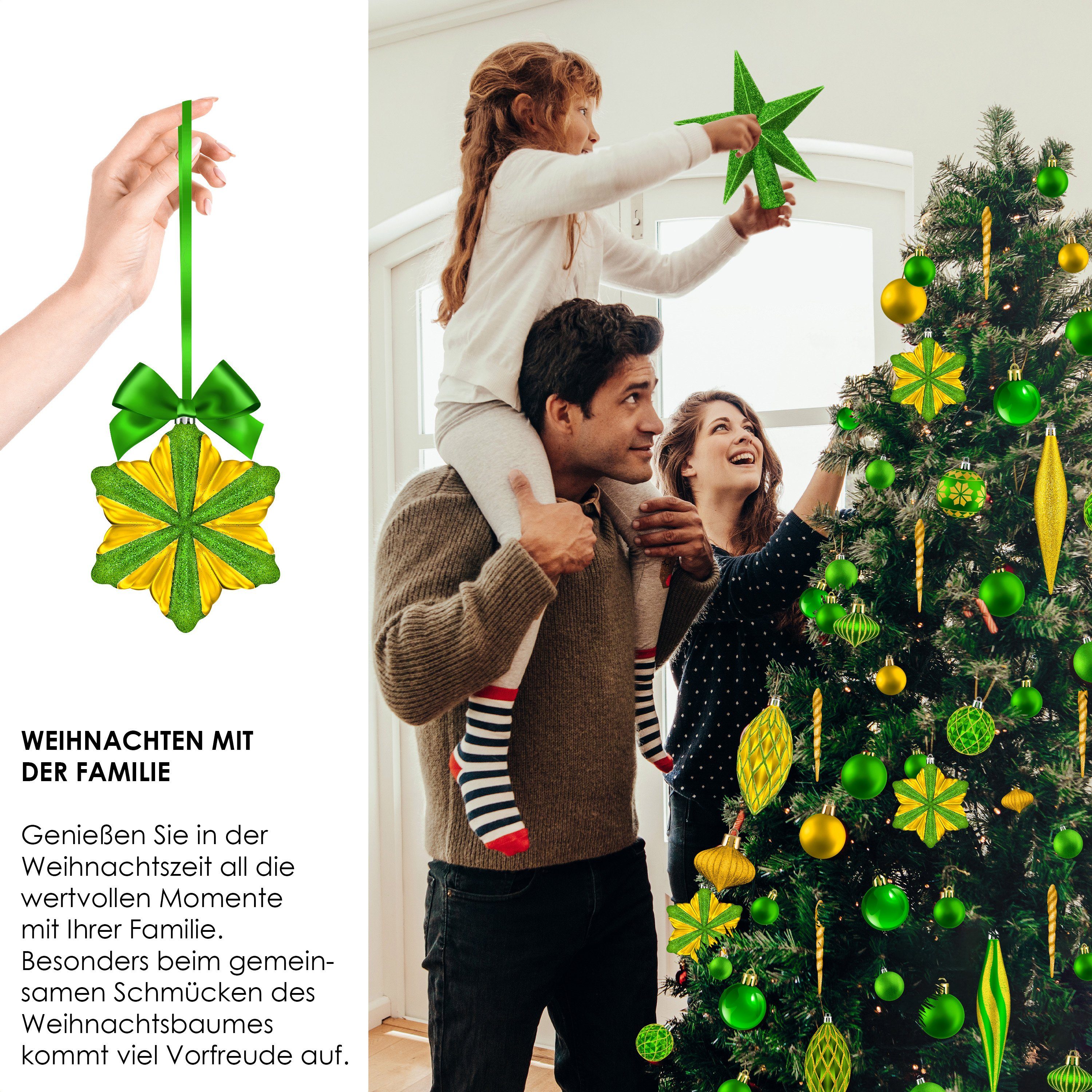 gold grün Christbaumkugeln Weihnachtskugeln 105-teiliges Christbaumschmuck / KESSER Baumspitze Set (135-tlg),