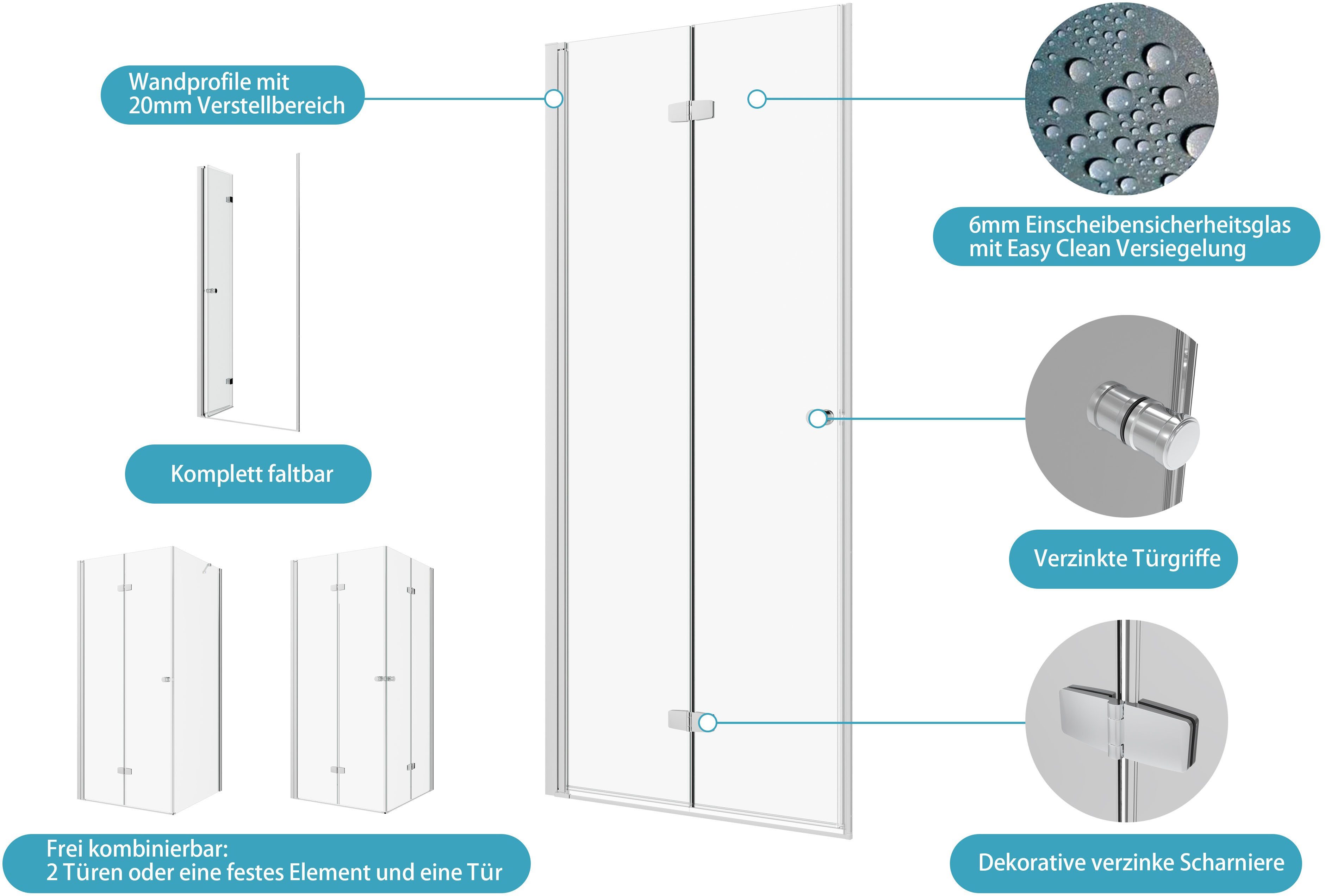welltime Dusch-Einflügeltür Mixwell, 70x195 cm, Einscheibensicherheitsglas, (1-St., 1 von 2 Teilen für eine Ecklösung) Baukastensystem