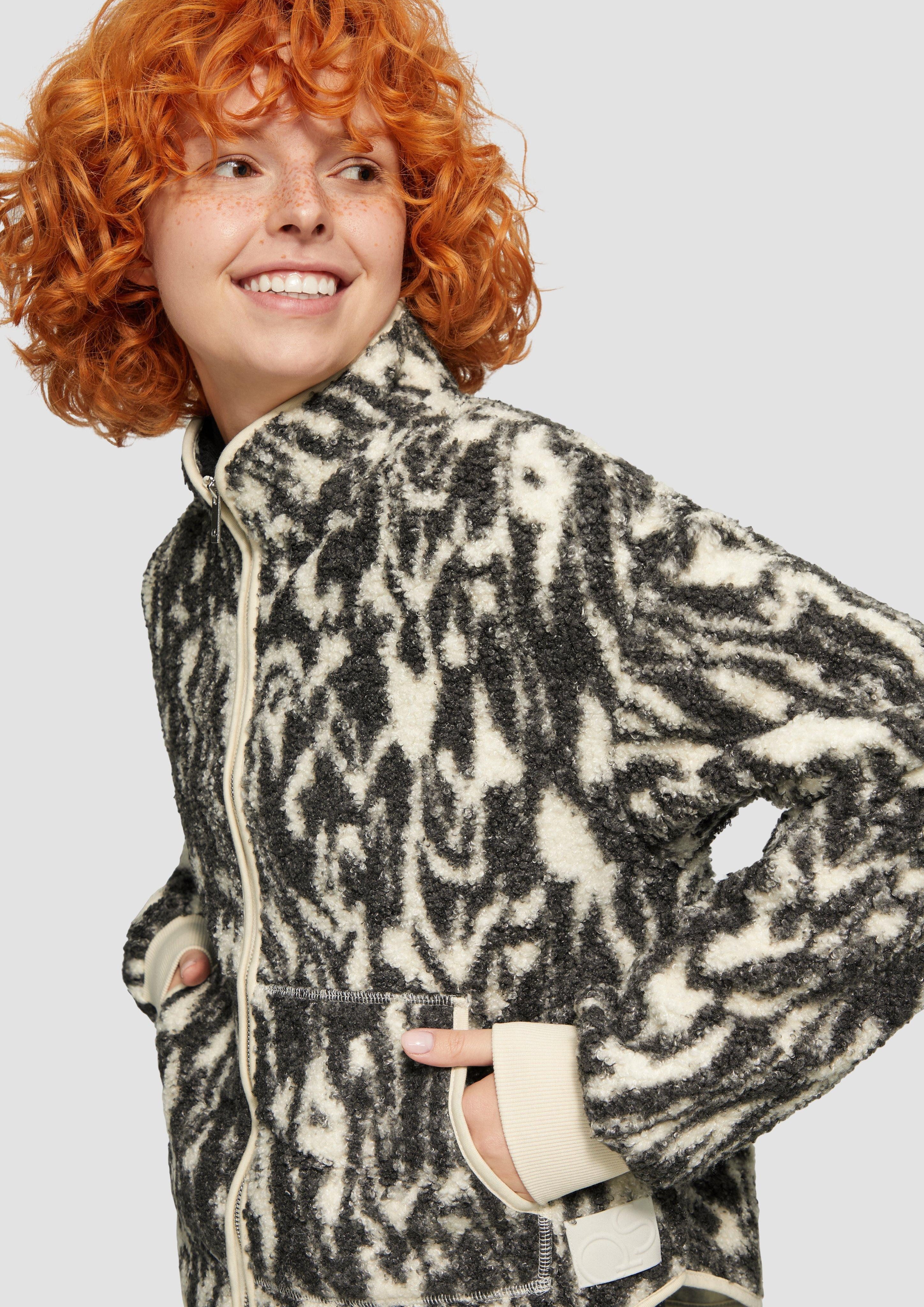QS Sweatshirt Teddyjacke mit All-over-Print günstig online kaufen