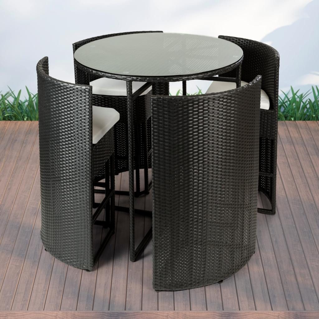 PureHaven Gartenbar-Set 100x110 cm Polyrattan für 4 Personen inkl. Sitzauflagen & Glasplatte, (5-tlg)