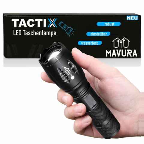 MAVURA LED Taschenlampe TACTIX LED taktische Taschenlampe schwarz Zoomfunktion, Polizei Taschen Lampe Security 40x Heller Taschenlampen