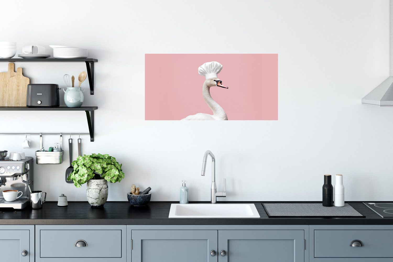 MuchoWow Wandsticker Schwan - Kochmütze - Schön - Klassisch (1 St), Sticker für die Wohnzimmer und Schlafzimmer, 80x40 cm
