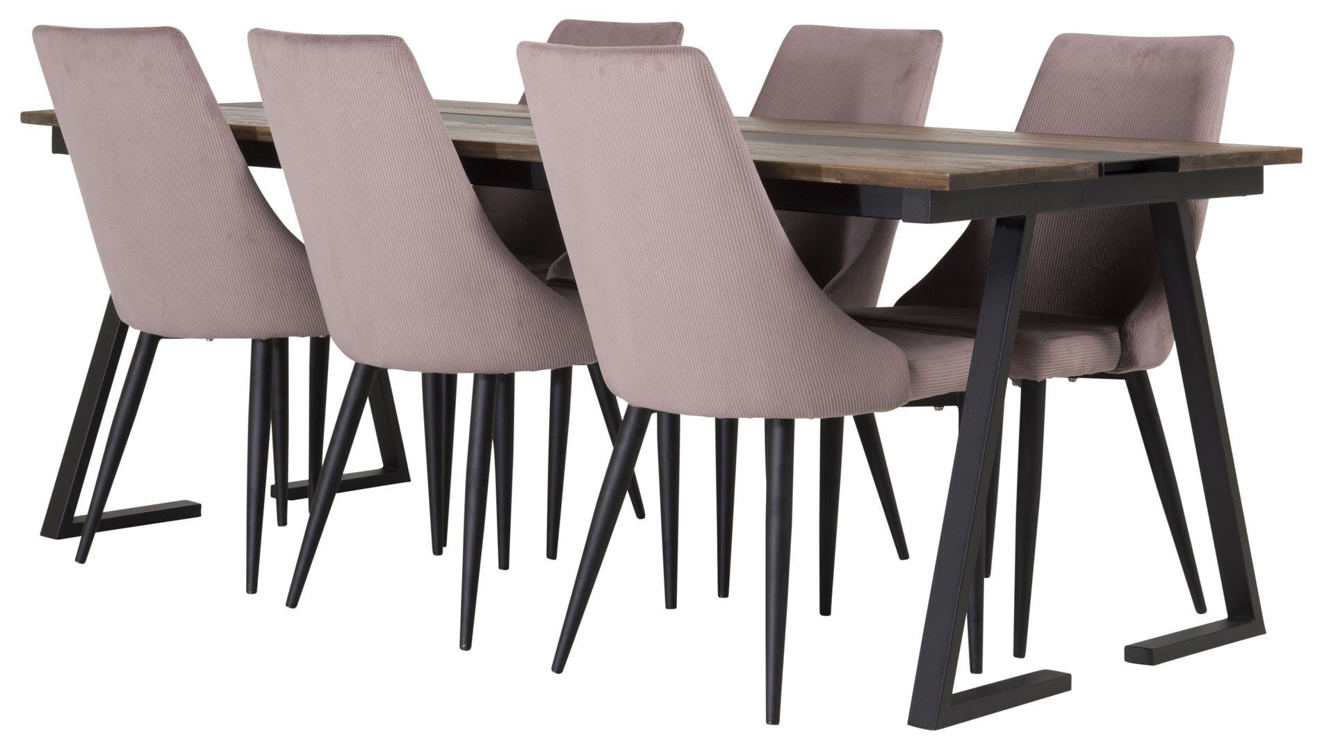 ebuy24 Essgruppe Jakarta Essgruppe und Pink (7-tlg) Leone Esstisch 6 Esszim, Teak