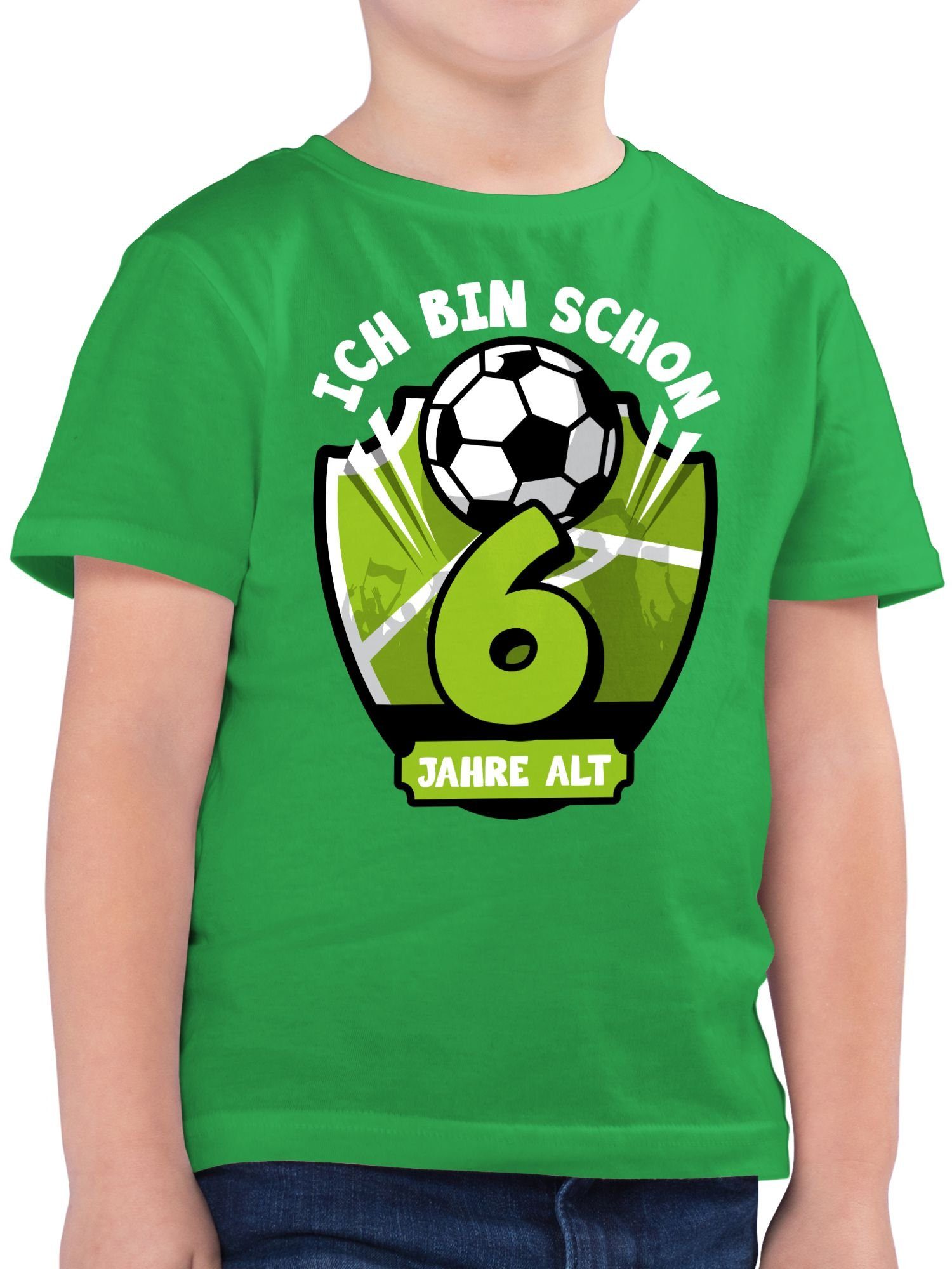 Shirtracer T-Shirt Ich bin schon sechs Jahre alt Fußball 6. Geburtstag 2 Grün