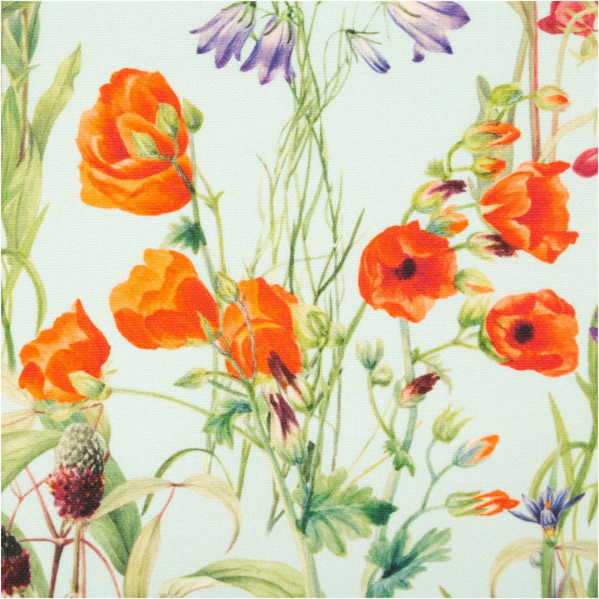 SCHÖNER LEBEN. Stoff Outdoorstoff Meterware Digitaldruck Wiesenblumen hellblau bunt 140cm, abwaschbar