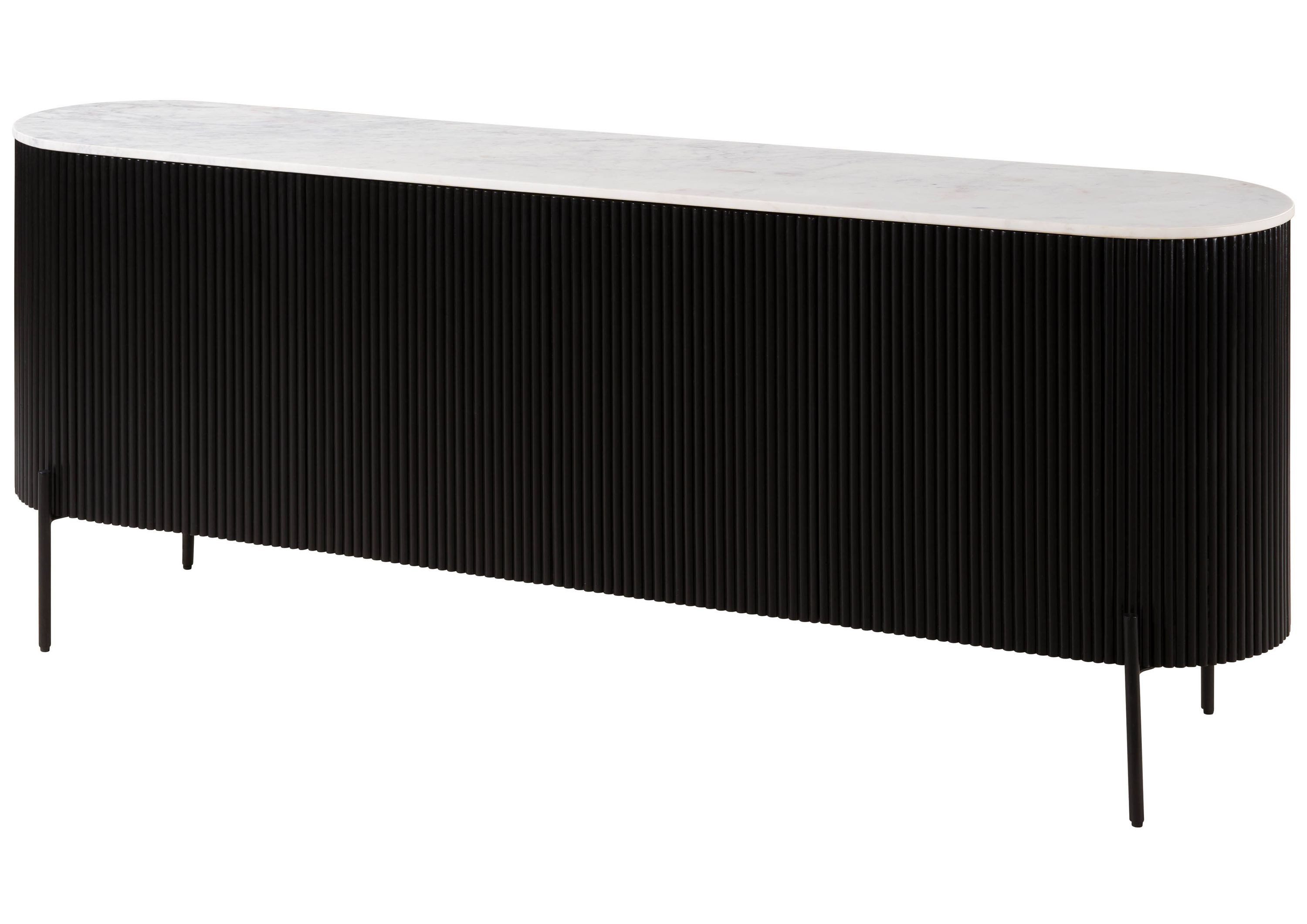 Massivmoebel24 Sideboard BARCELONA (Massivholz), Mango 200x40x76 schwarz lackiert / Marmor weiß BARCELONA #102