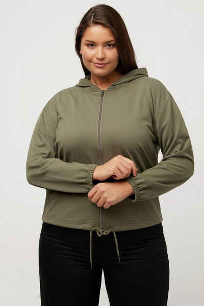 Ulla Popken Sweatjacke Sweatjacke kurz Saumtunnelzug Kapuze Gummibündchen