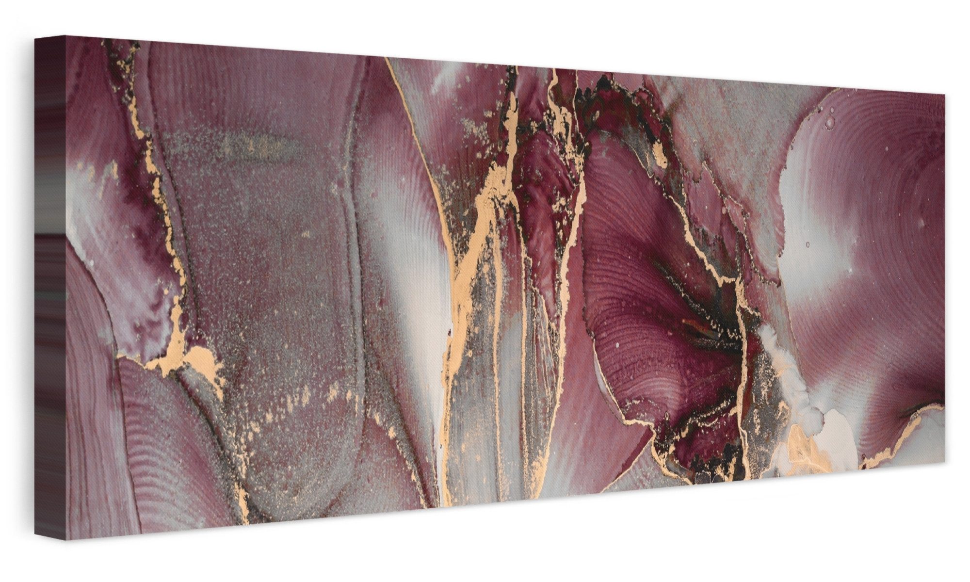 OneMillionCanvasses® Leinwandbild Panorama Gold - Marmor - Lila, Fotodruck (1 St), Wandbild, Deko Schlafzimmer Wohnzimmer Flur 60x20 cm