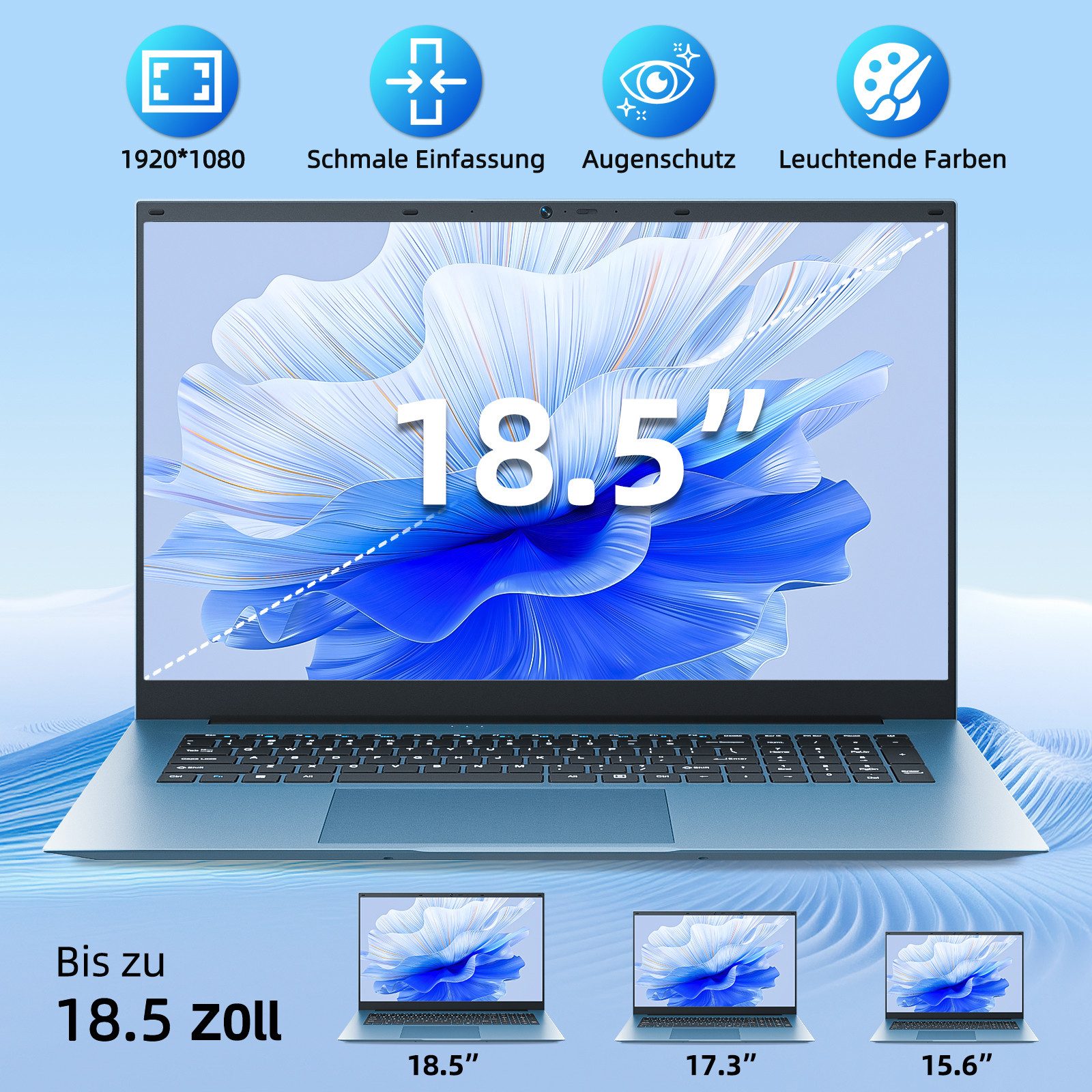 MENGHU 18,5 Zoll Laptop für Homeoffice & Alltag Windows 11 Microsoft 365 Notebook (Intel Celeron N5095, 4 GB, 128 GB SSD)