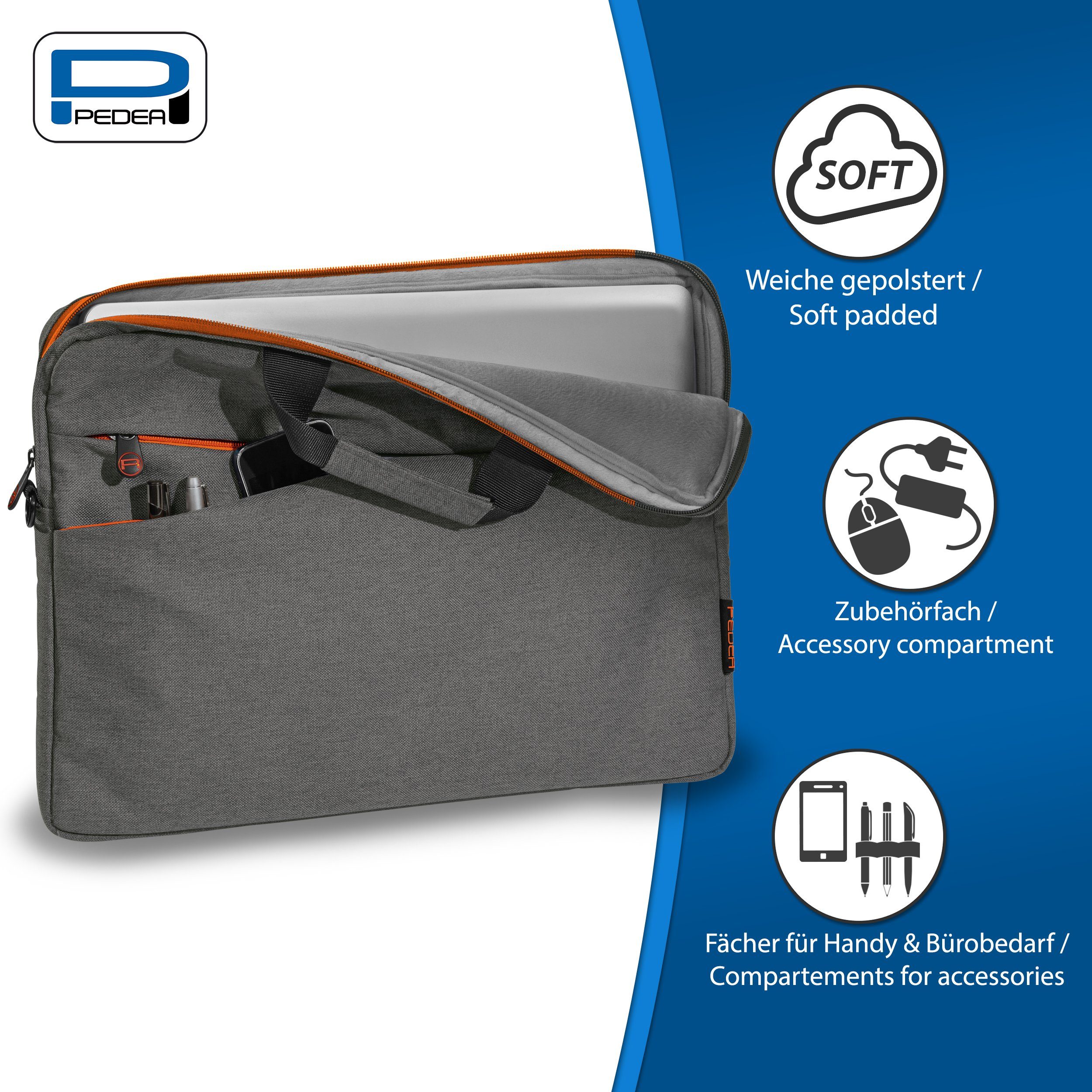 PEDEA Laptoptasche FASHION Umhängetasche mit Polsterung 13,3 / 15,6 / 17,3 Zoll (17,3 Zoll (43,9 cm), Umhängetasche mit dicken Polsterung und fleeceartigem Innenfutter