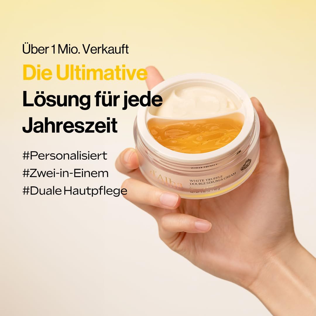 d'Alba Anti-Aging-Creme Luxuriöse 2-in-1 Intensivpflege mit weißem Trüffel 70g Koreanische Hautpflege Serum + Creme, Für strahlend schöne, gefestigte Haut