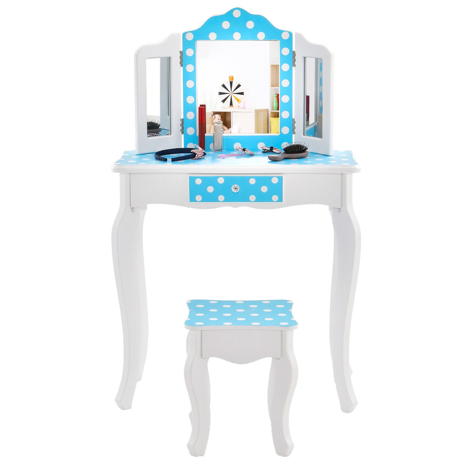 KOMFOTTEU Schminktisch Kinder, mit Hocker und abnehmbarer Spiegel