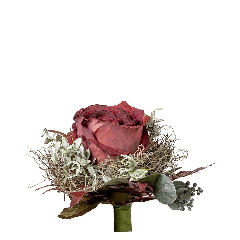 Kunstpflanze FINK Kunstblumenstrauß Petitbouquet - dunkelrot - H. 15cm x B. 20cm, Fink