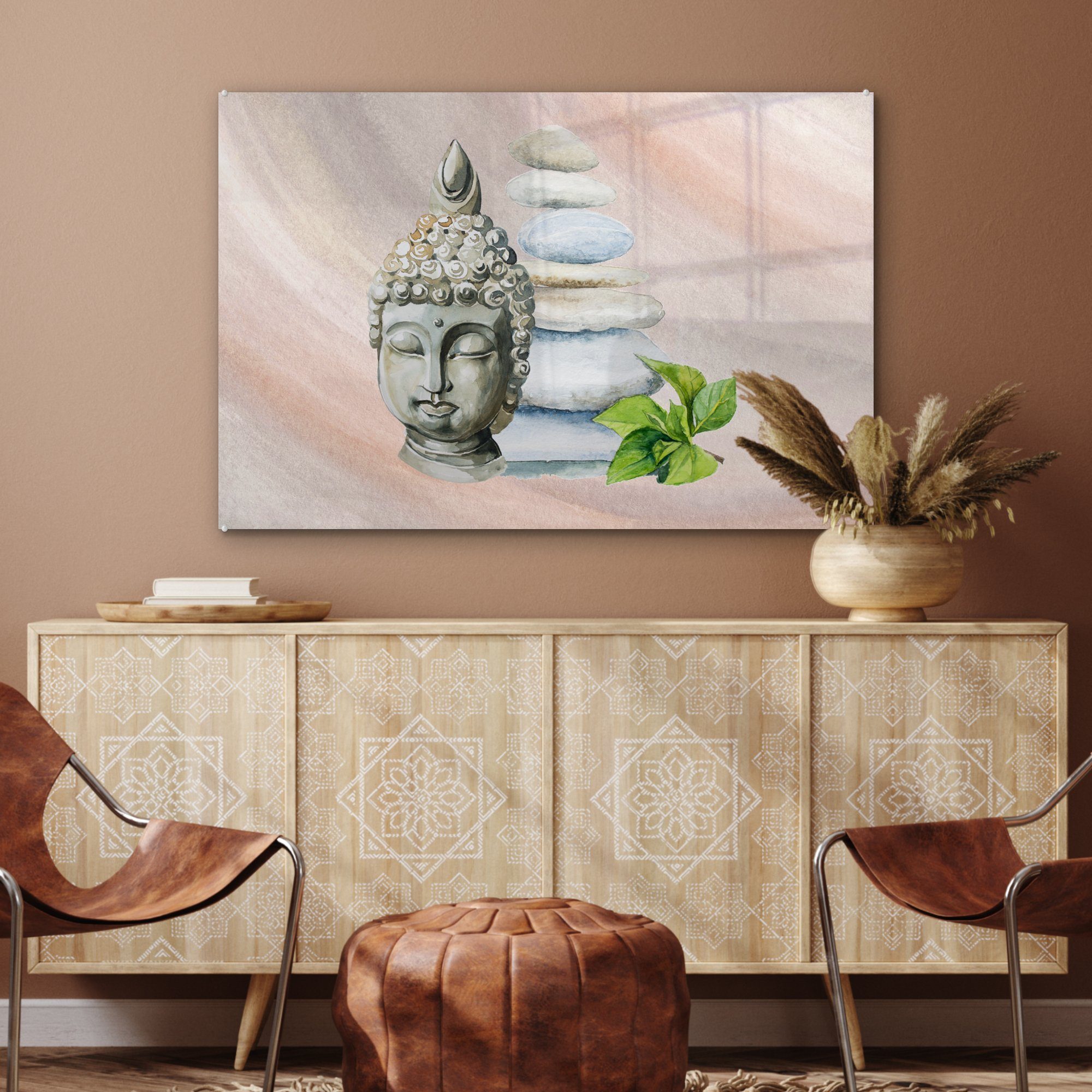 - Acrylglasbilder (1 - Buddha Acrylglasbild Kopf Wohnzimmer & Schlafzimmer MuchoWow Fels, St),