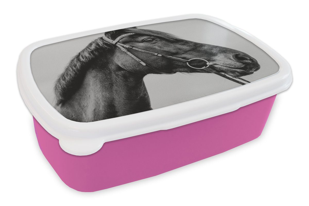 MuchoWow Lunchbox Pferd - Halfter - Porträt, Kunststoff, (2-tlg), Brotbox für Erwachsene, Brotdose Kinder, Snackbox, Mädchen, Kunststoff rosa