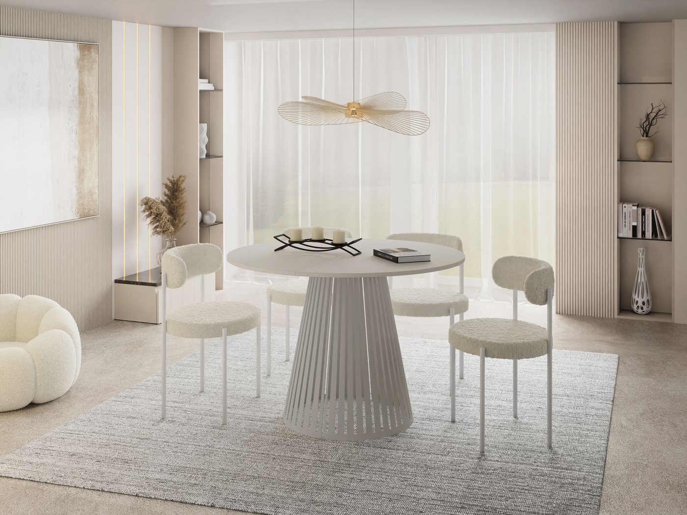 WFL GROUP Esstisch Naro ausziehbar rund modern mit Metallbeinen in Kaschmir (MADE IN EU, erhältlich in 2 Größen – 100/120 cm, ausziehbar auf 180/200 cm), platzsparender Tisch für kleine Küche, Esszimmer oder Wohnzimmer