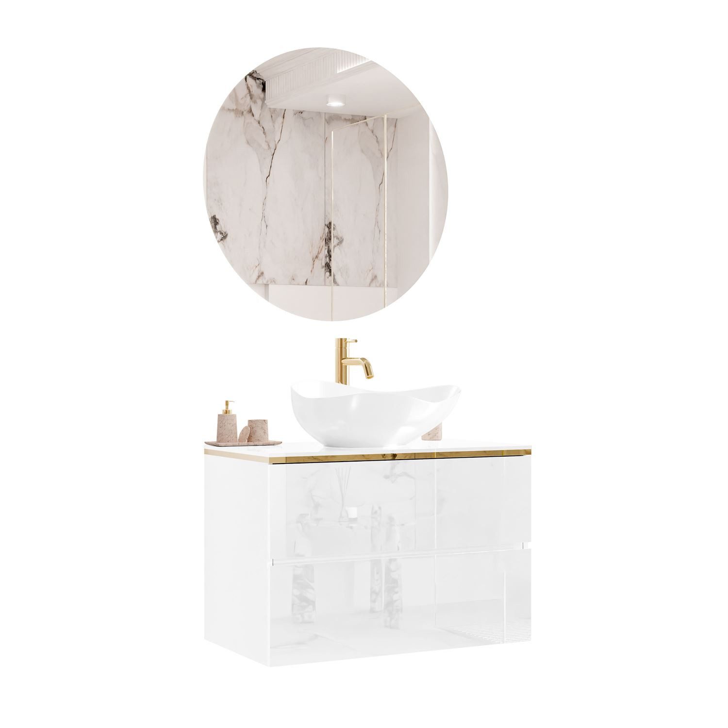 Lookway Badmöbel-Set AURORA GOLD Badezimmerschrank mit praktische Schublade günstig online kaufen