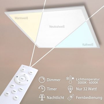 Maxkomfort Deckenleuchten APL, CCT, LED fest integriert, Warmweiß, 3000K, Neutralweiß, 4000K, Tageslichtweiß, Kaltweiß, 6000K, RGB, Deckenleuchte, Deckenlampe, Farbwechsel, RGB, dimmbar, Fernbedienung, Modern, IP20, CCT, eckig, 36W, flach